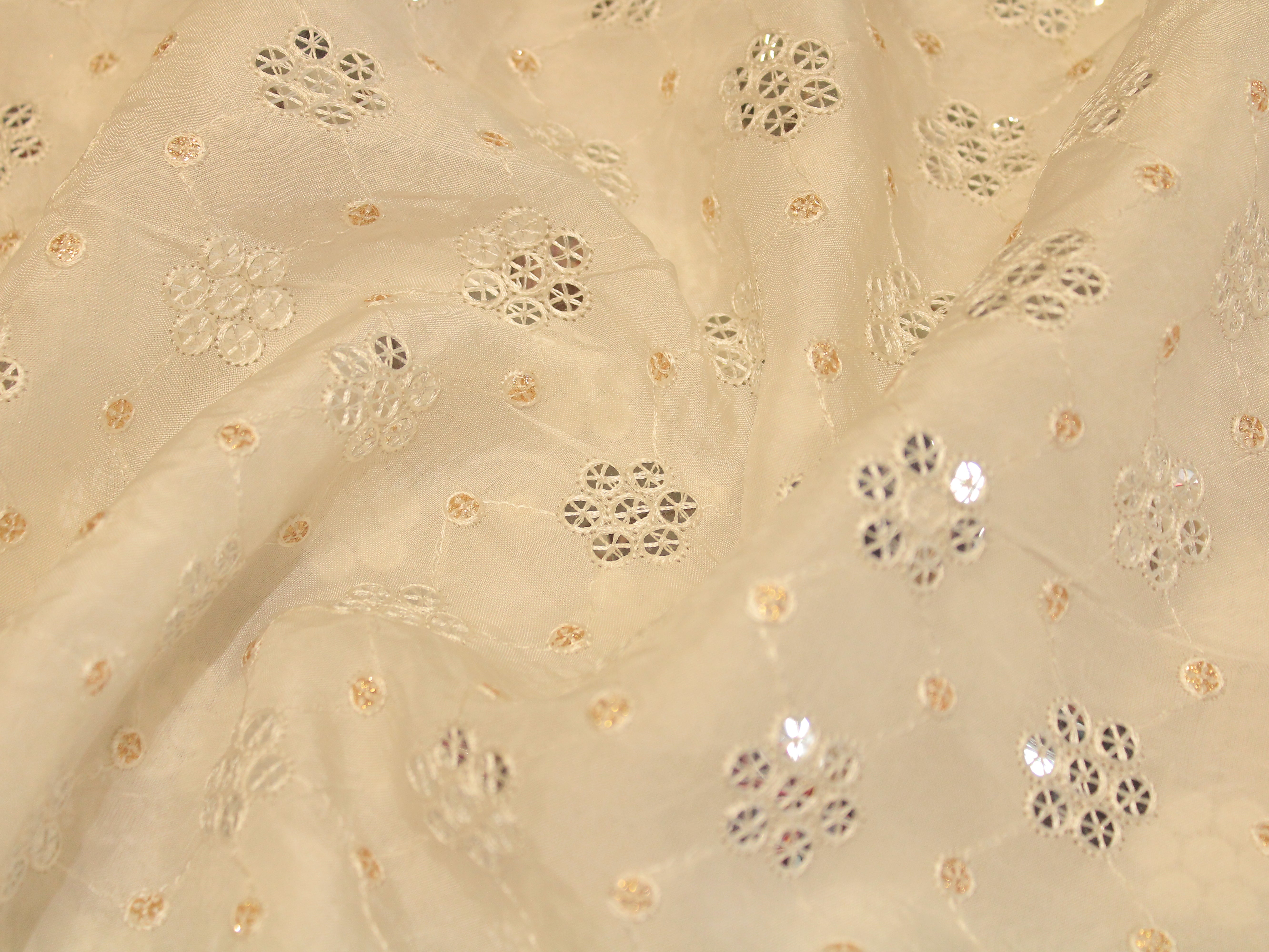 Upada Silk Thread & Sequin Fabric - White Dyeable