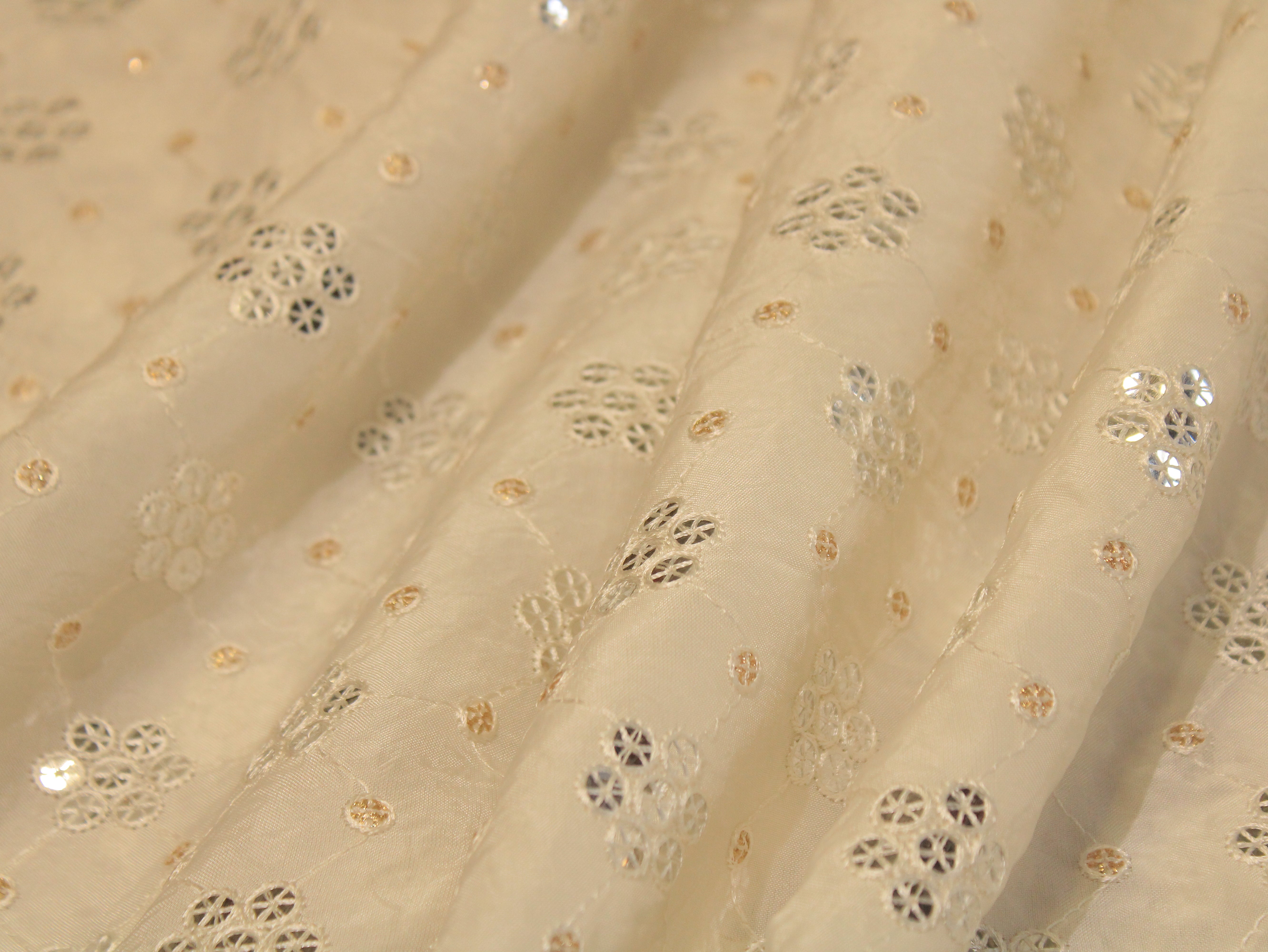 Upada Silk Thread & Sequin Fabric - White Dyeable