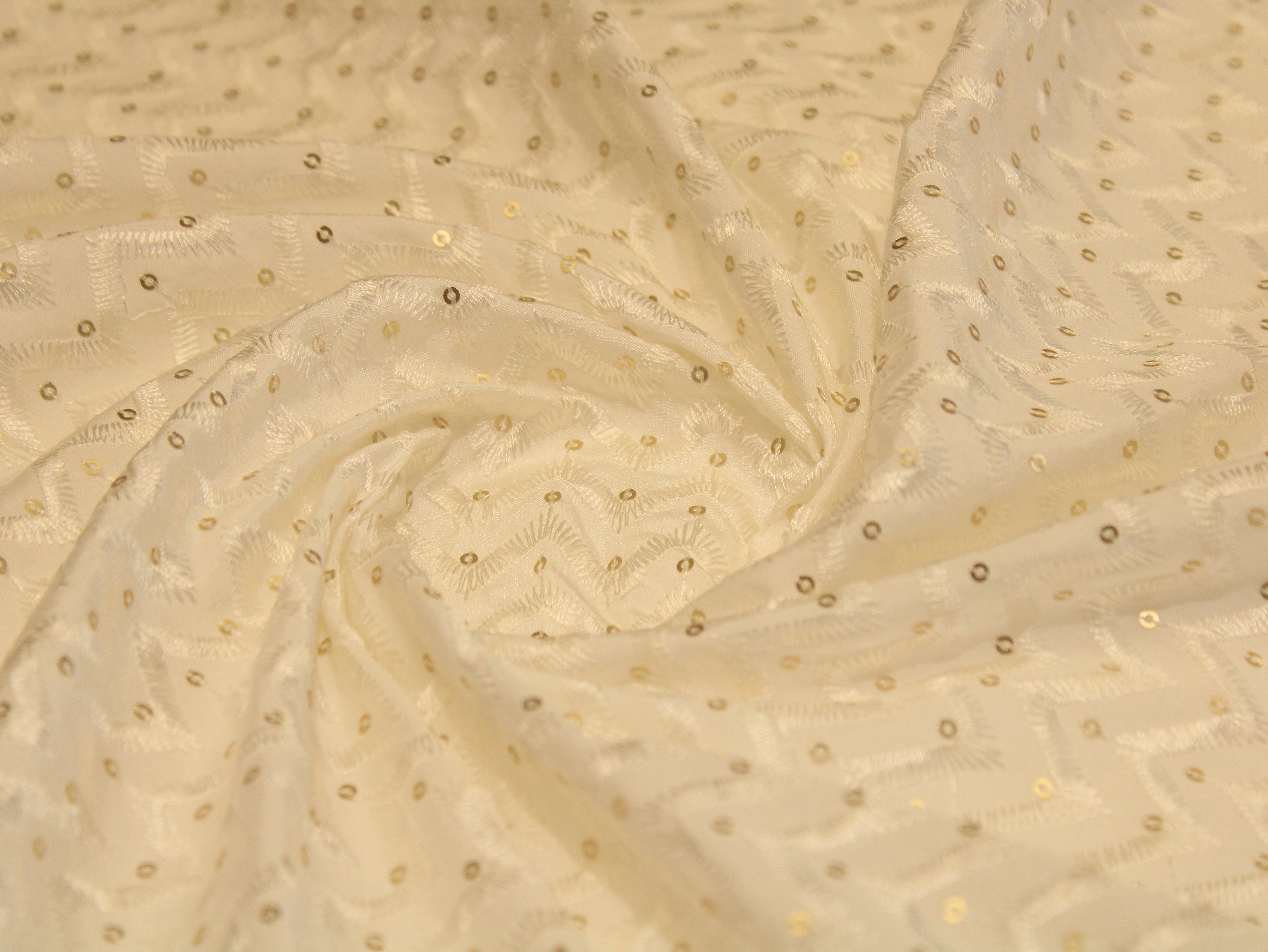 White Non Dyeable Roman Silk Lucknowi  Fabric