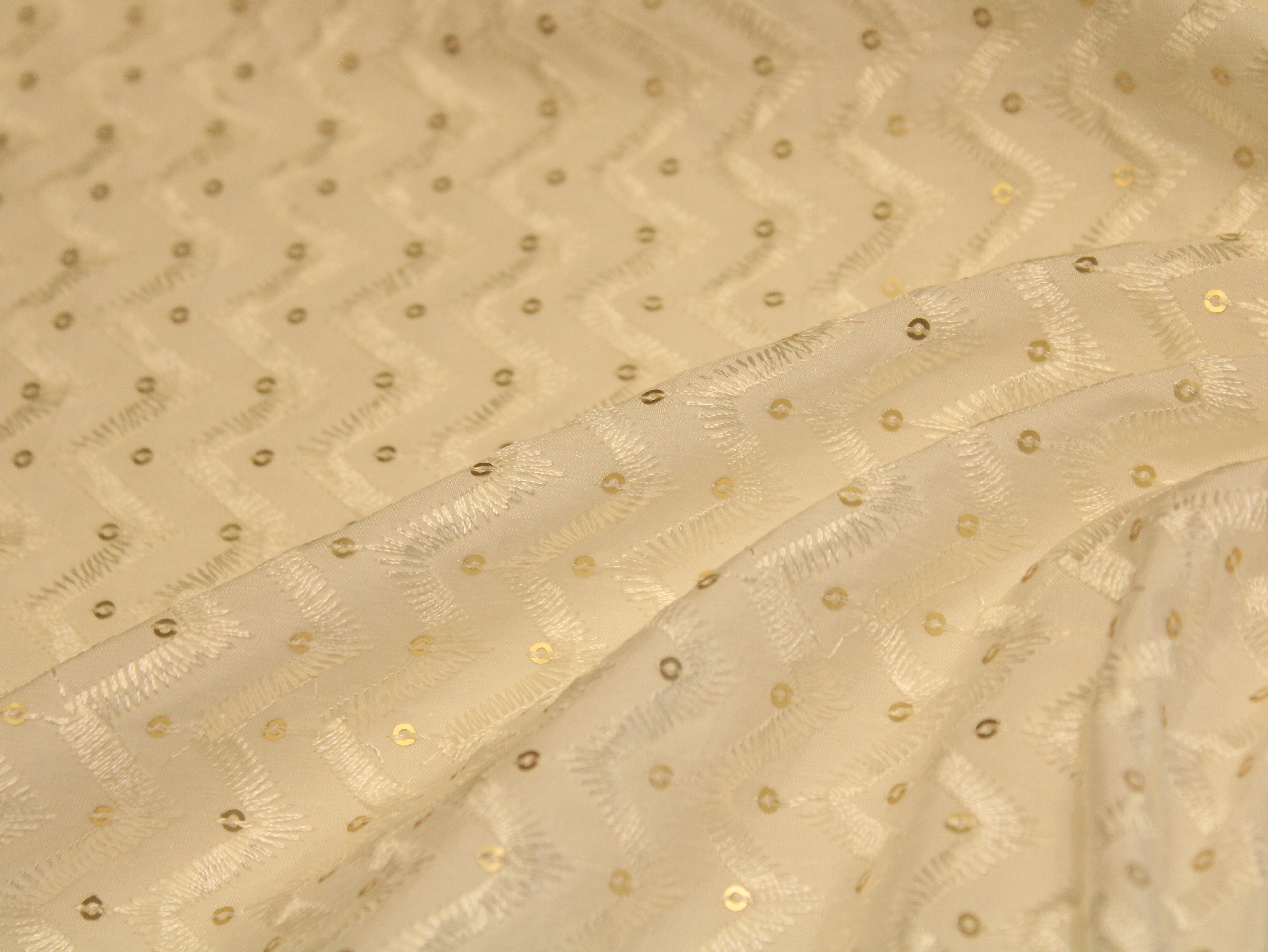 White Non Dyeable Roman Silk Lucknowi  Fabric