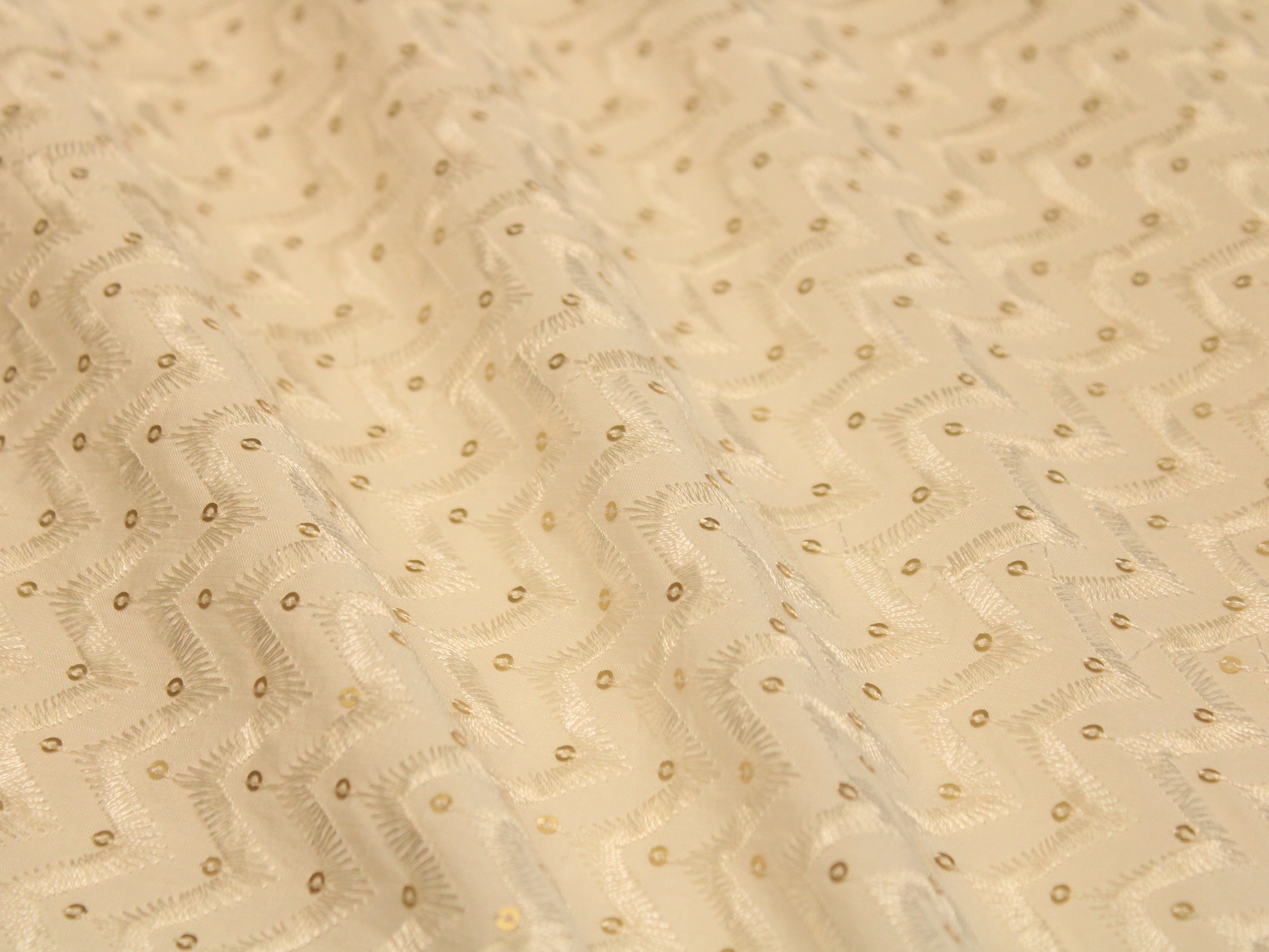 White Non Dyeable Roman Silk Lucknowi  Fabric