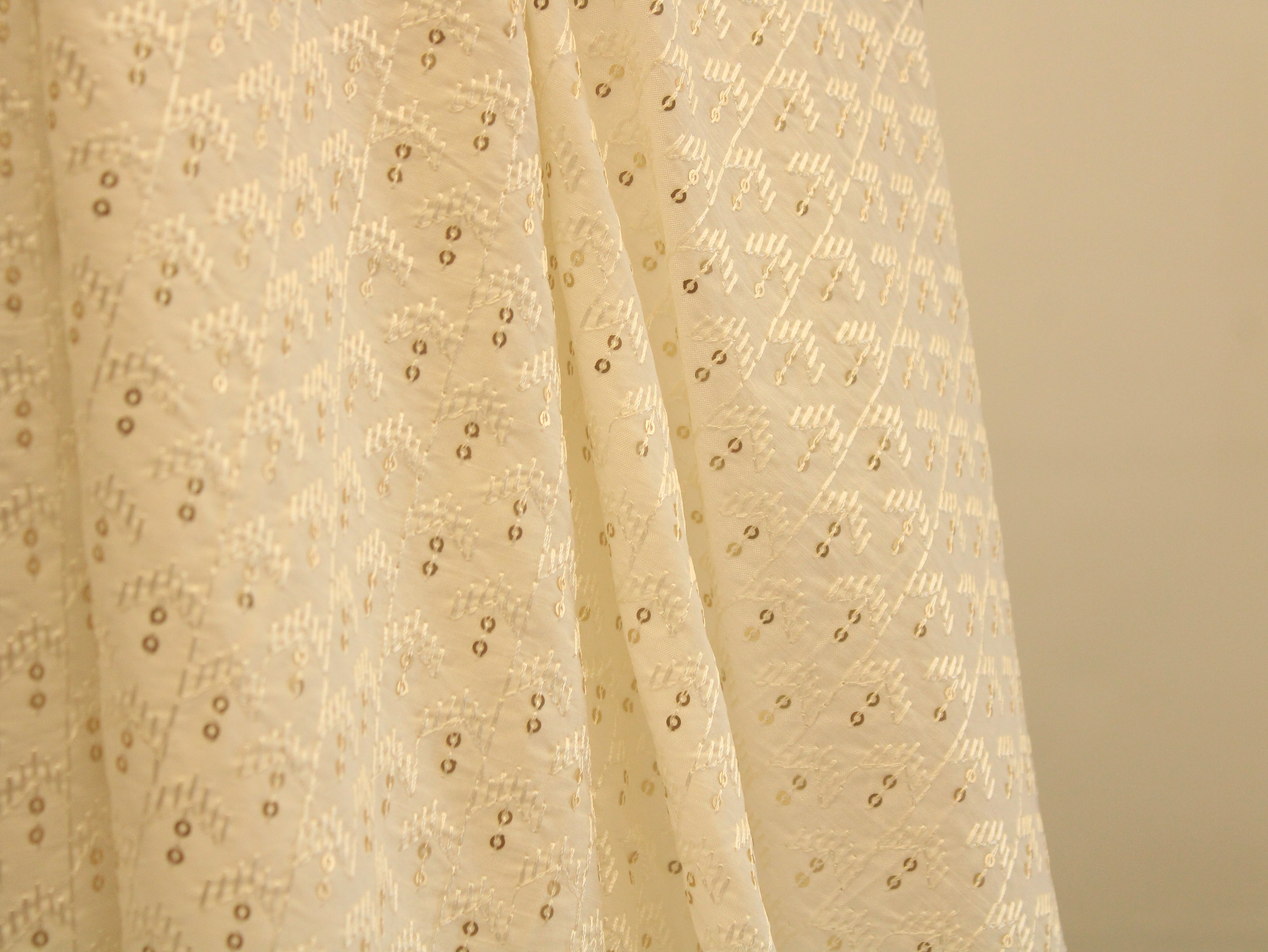 White Non Dyeable Roman Silk Lucknowi Fabric