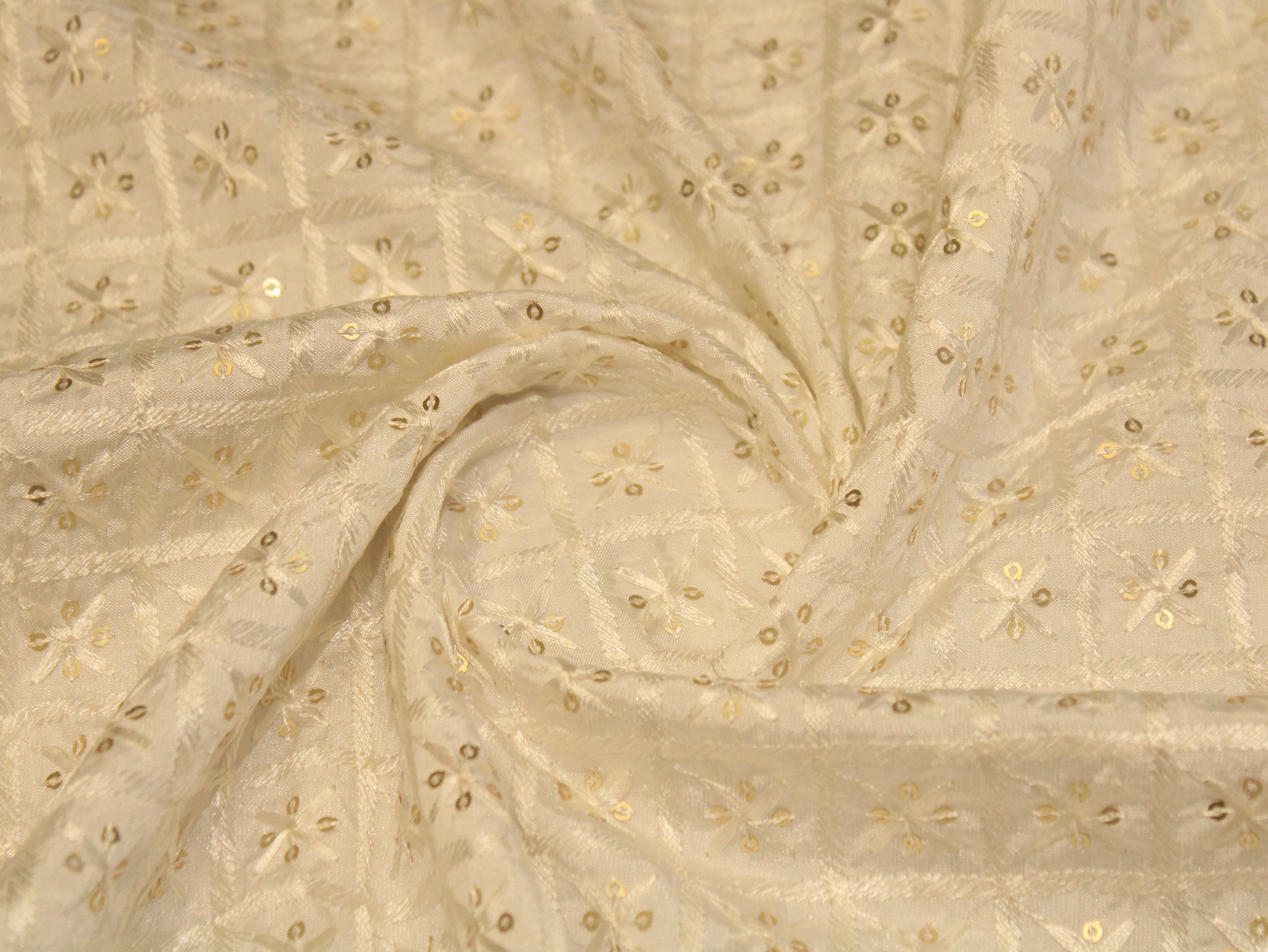 White Non Dyeable Roman Silk Lucknowi Fabric