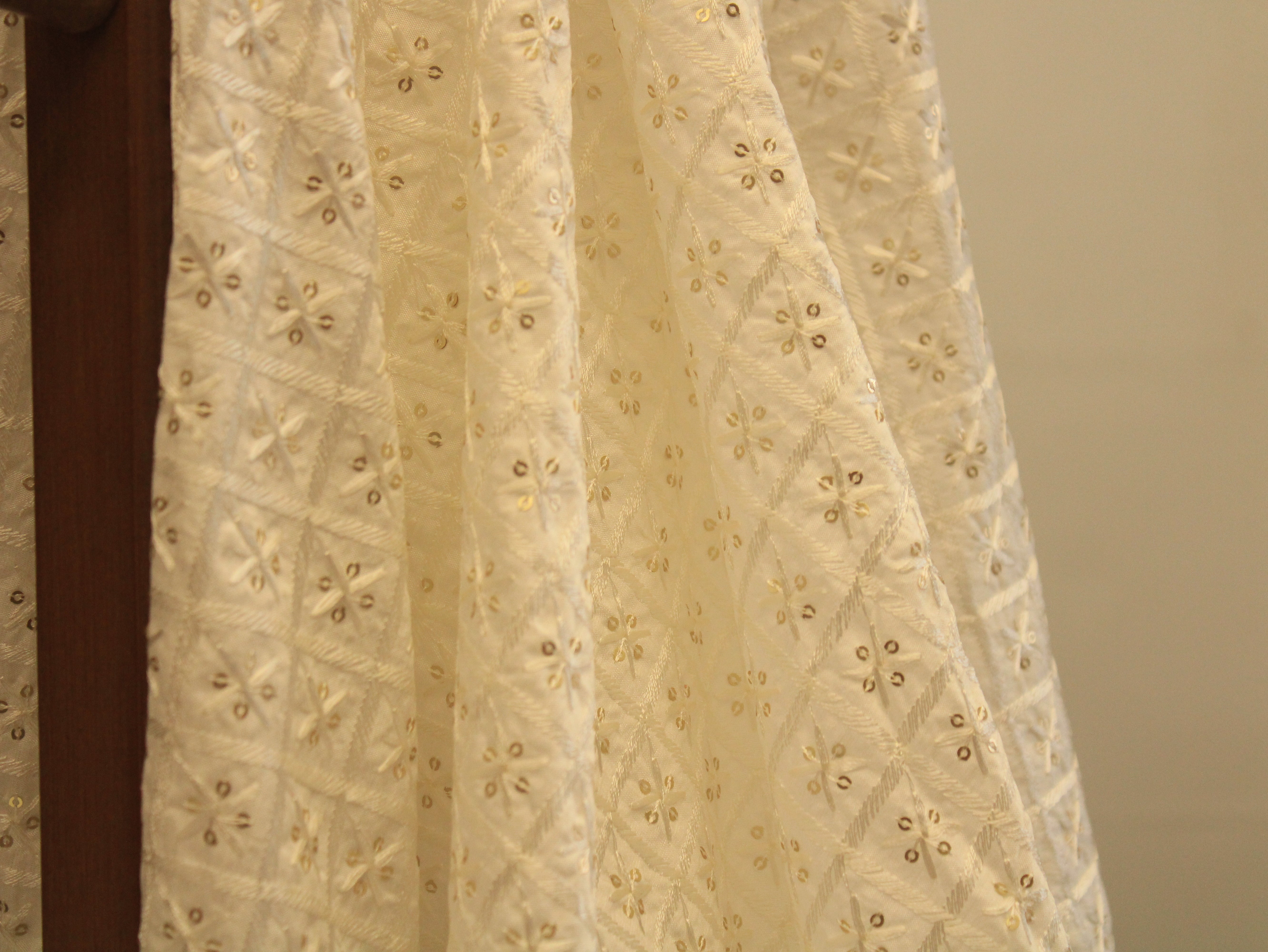 White Non Dyeable Roman Silk Lucknowi Fabric