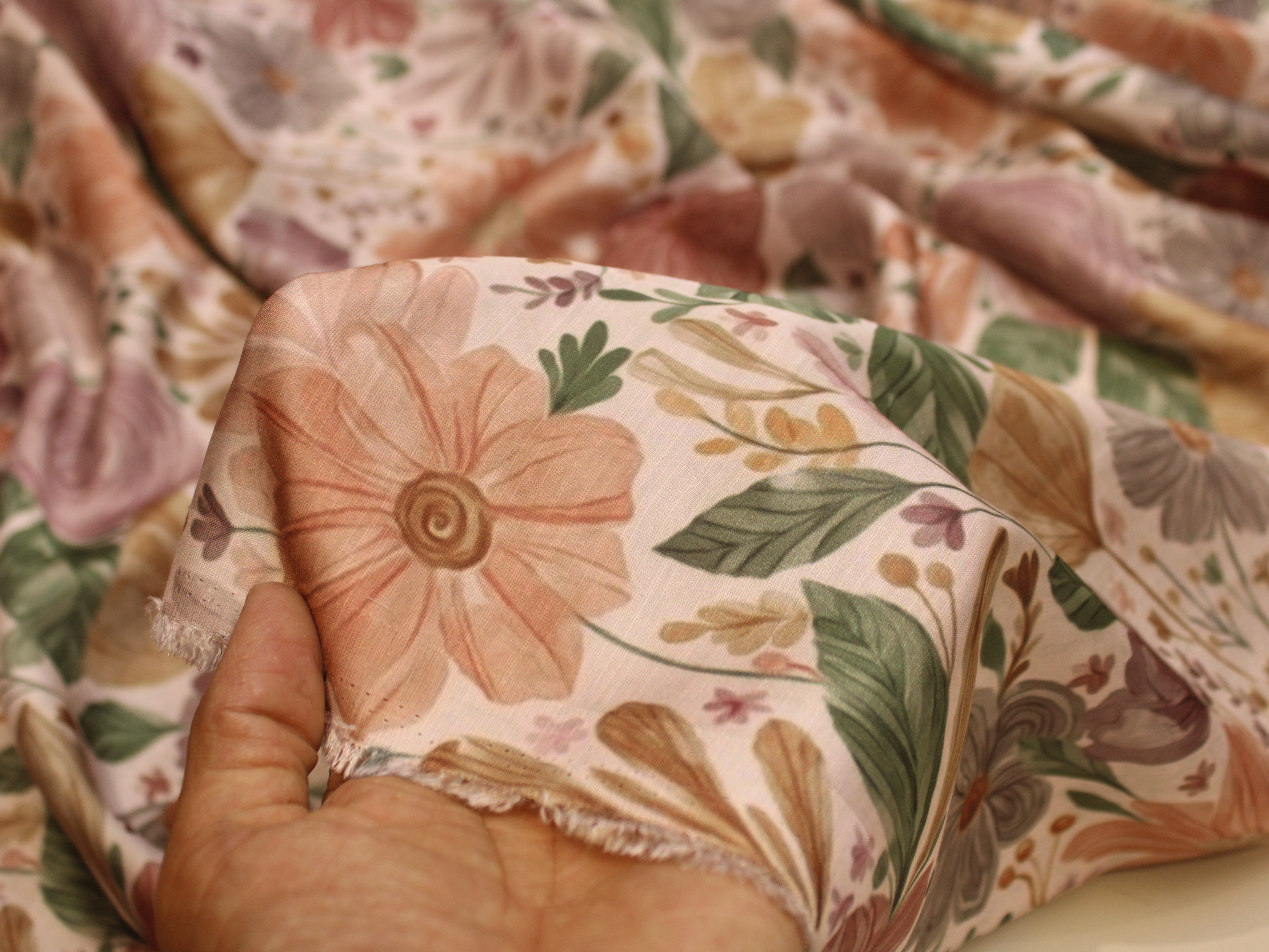 Satin-Linen Texture Digital Printed Fabric | Premium Luxury Ethnic Wear Fabric