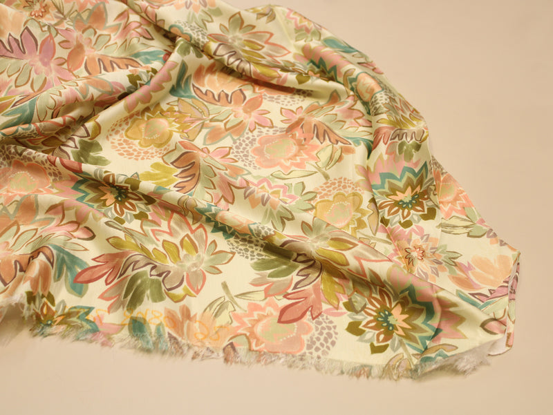 Satin-Linen Texture Digital Printed Fabric | Premium Luxury Ethnic Wear Fabric