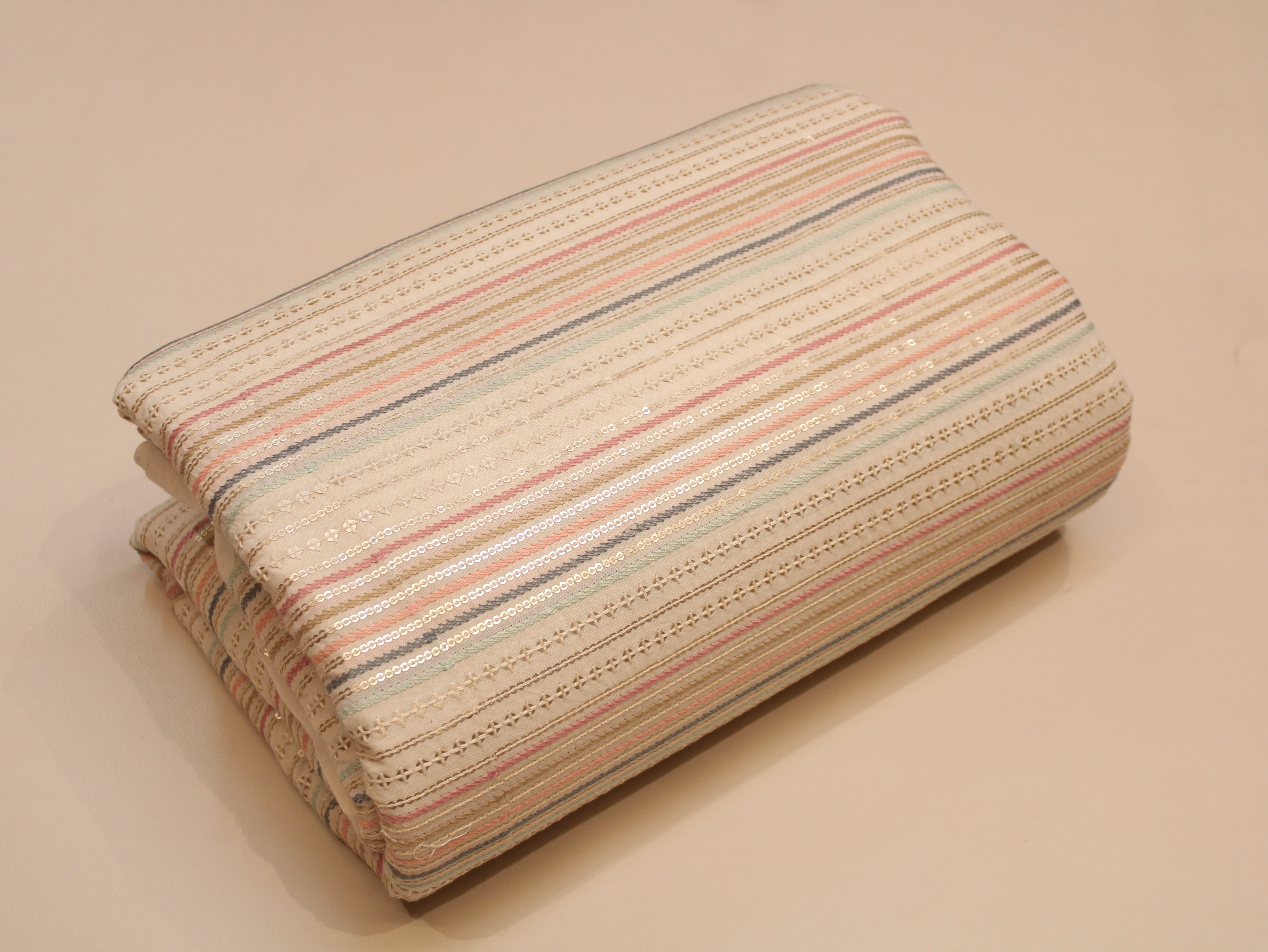 Mal Cotton Multi Shade Thread Embroidery Fabric 44 Inches | Handcrafted Ethnic Wear Fabric