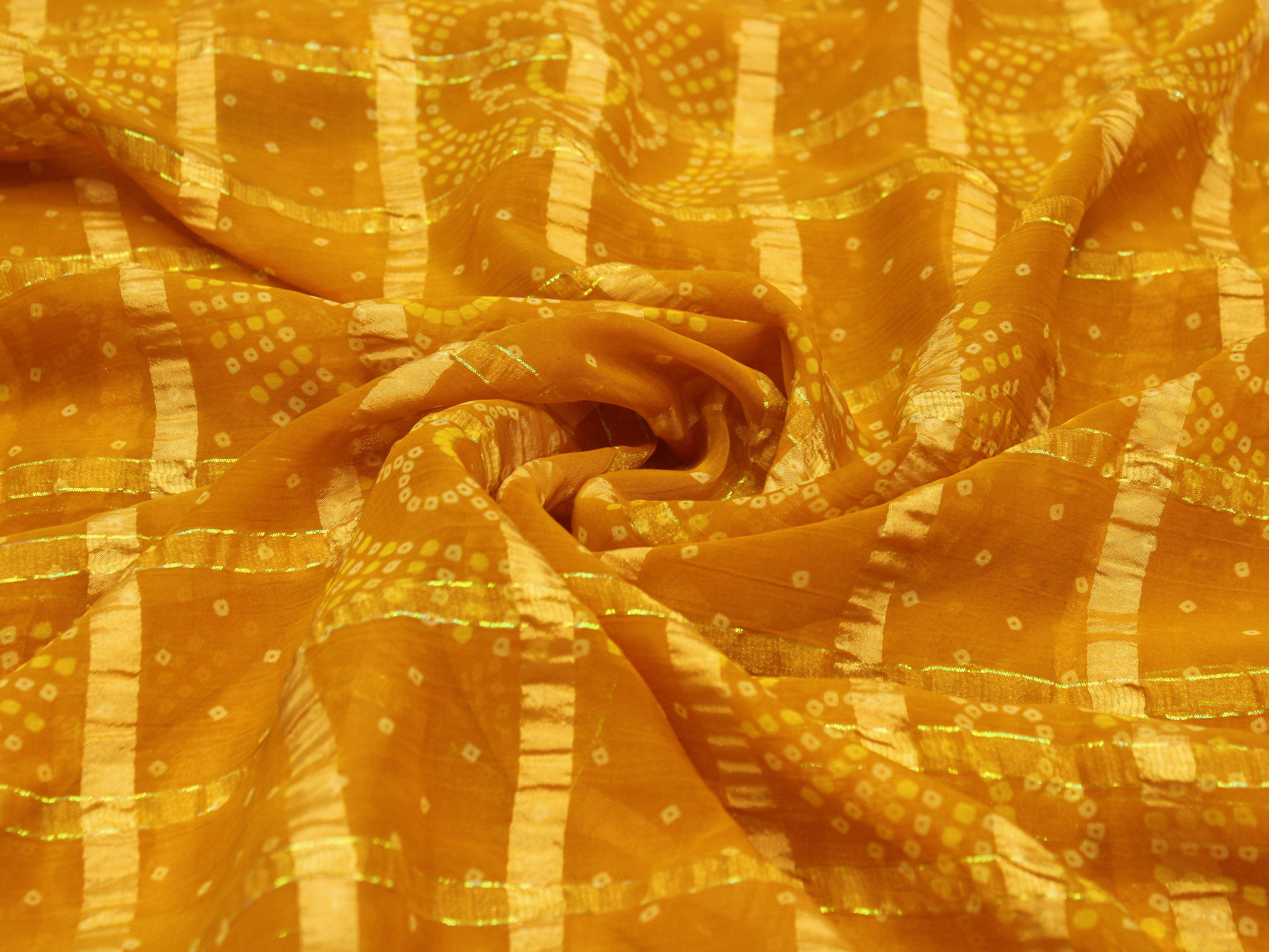 Faux Georgette Bandhini with Zari Woven Check Design 44 Inches | Yellow