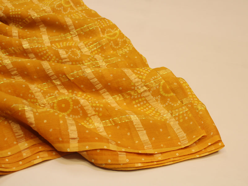Faux Georgette Bandhini with Zari Woven Check Design 44 Inches | Yellow