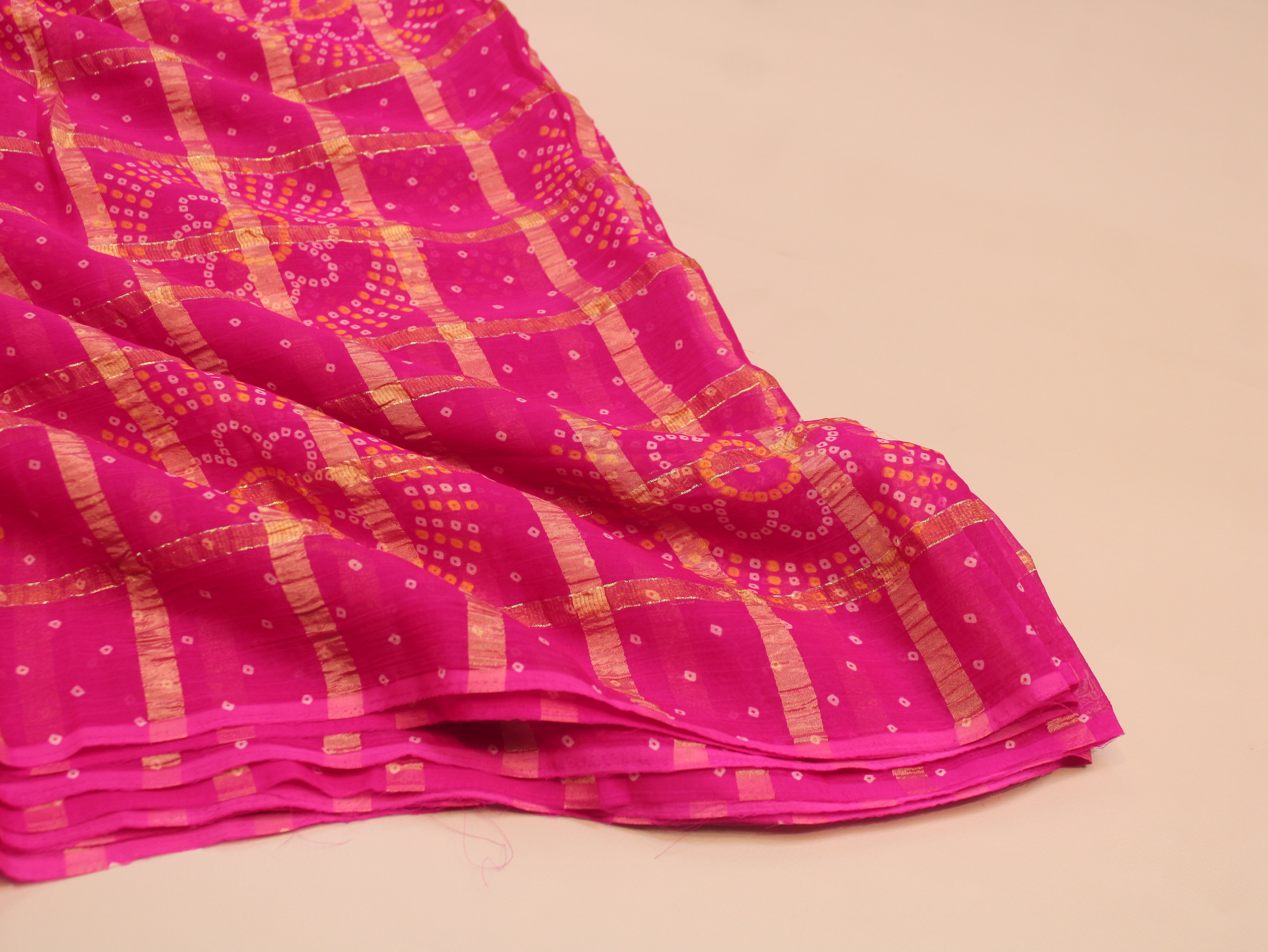 Faux Georgette Bandhini with Zari Woven Check Design 44 Inches | Pink