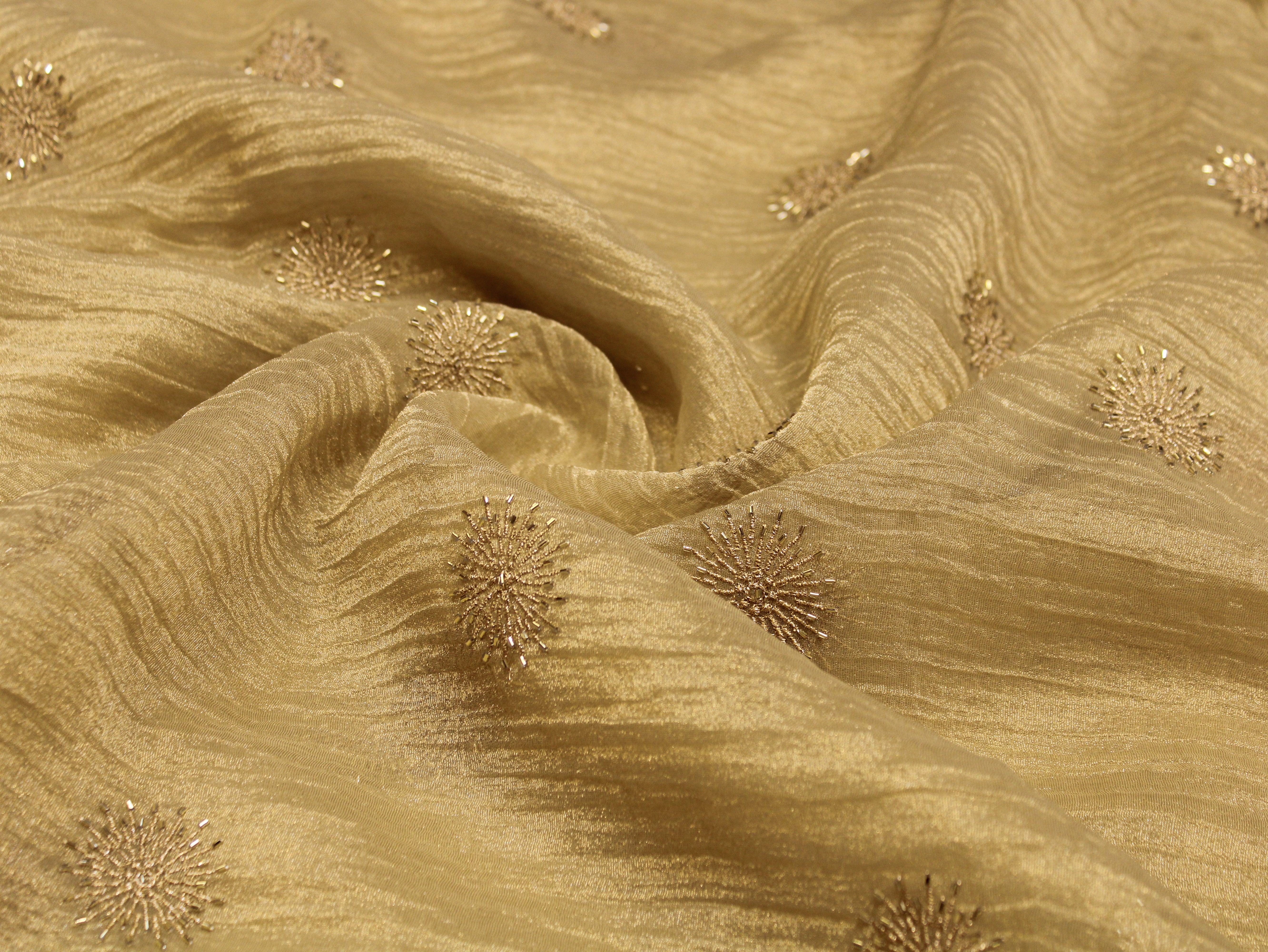 Banarsi Tissue Fabric with Semi Beads Buta Work 44 Inches | Golden