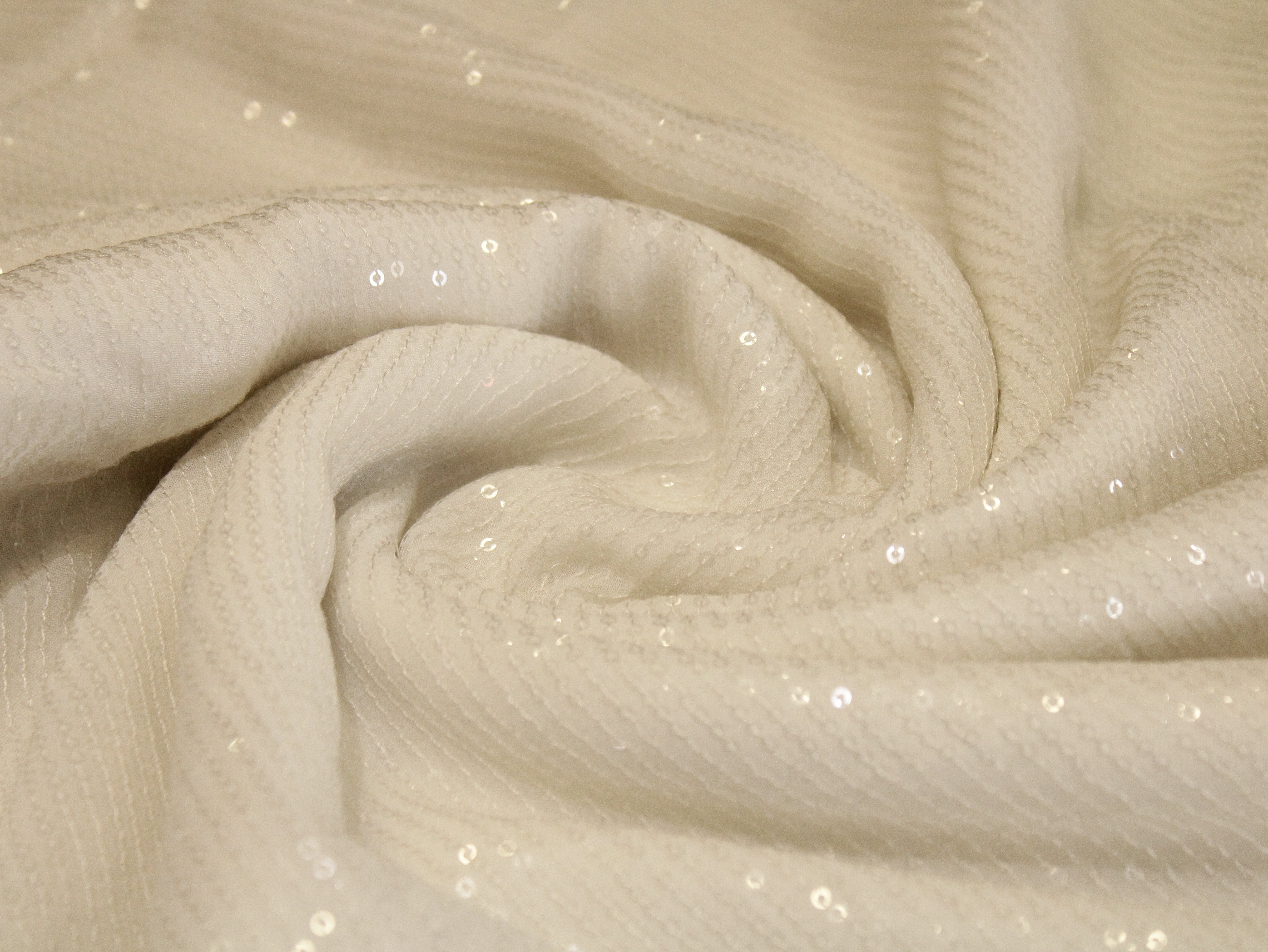 Glitter Sequin Bemberg Georgette Fabric - White Dyeable