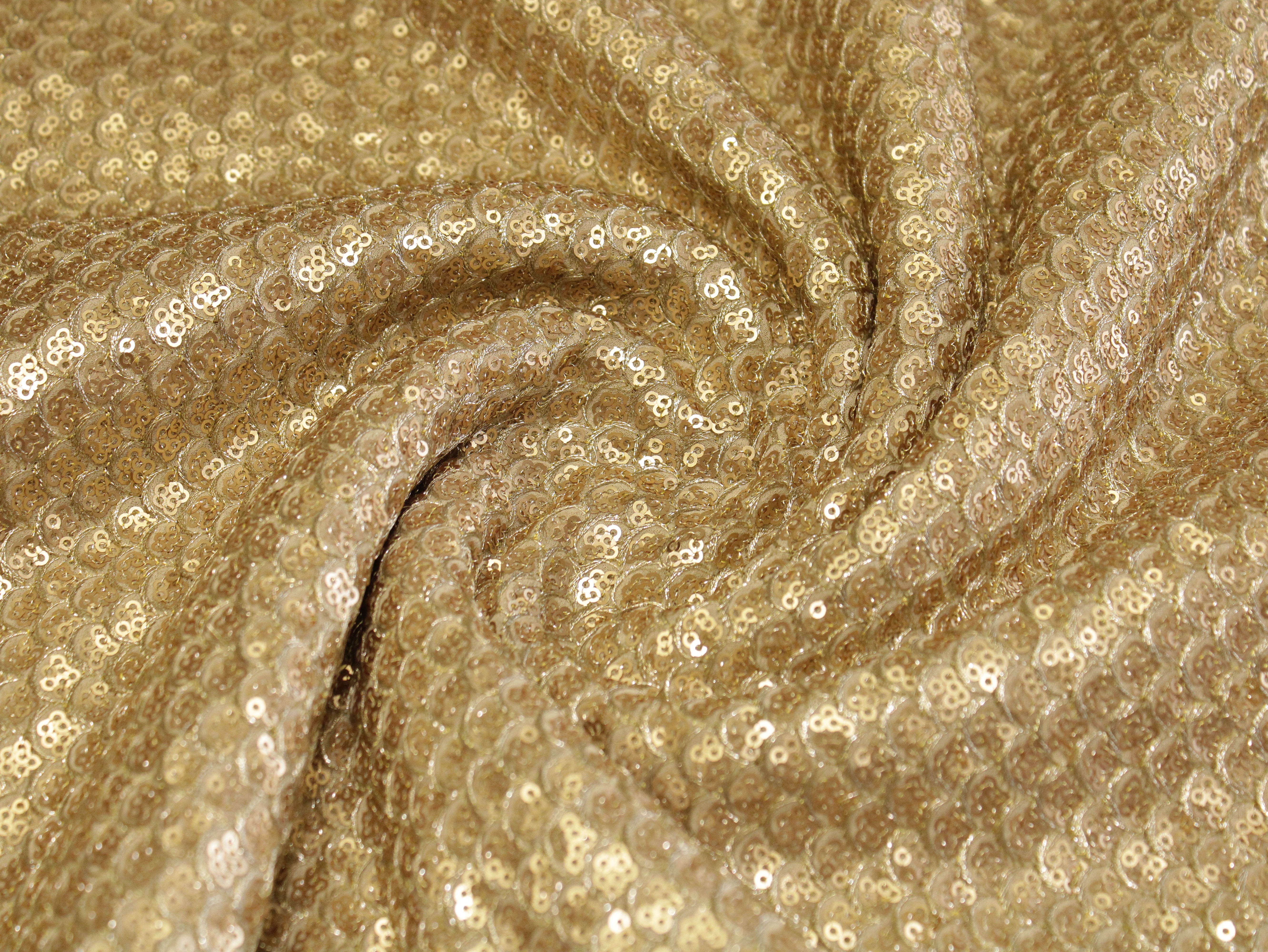 Glitter Sequin Bemberg Georgette Fabric - Golden