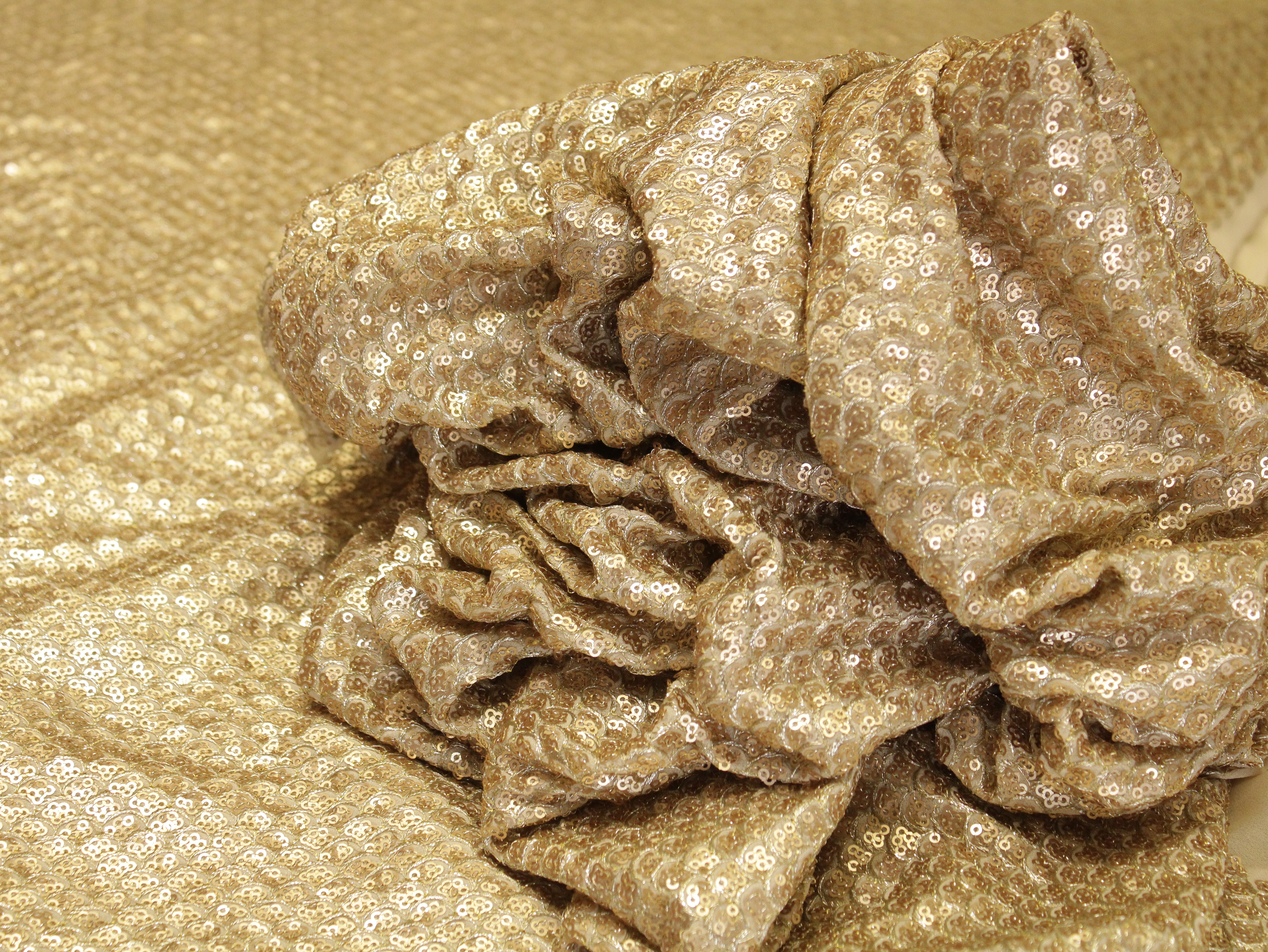 Glitter Sequin Bemberg Georgette Fabric - Golden