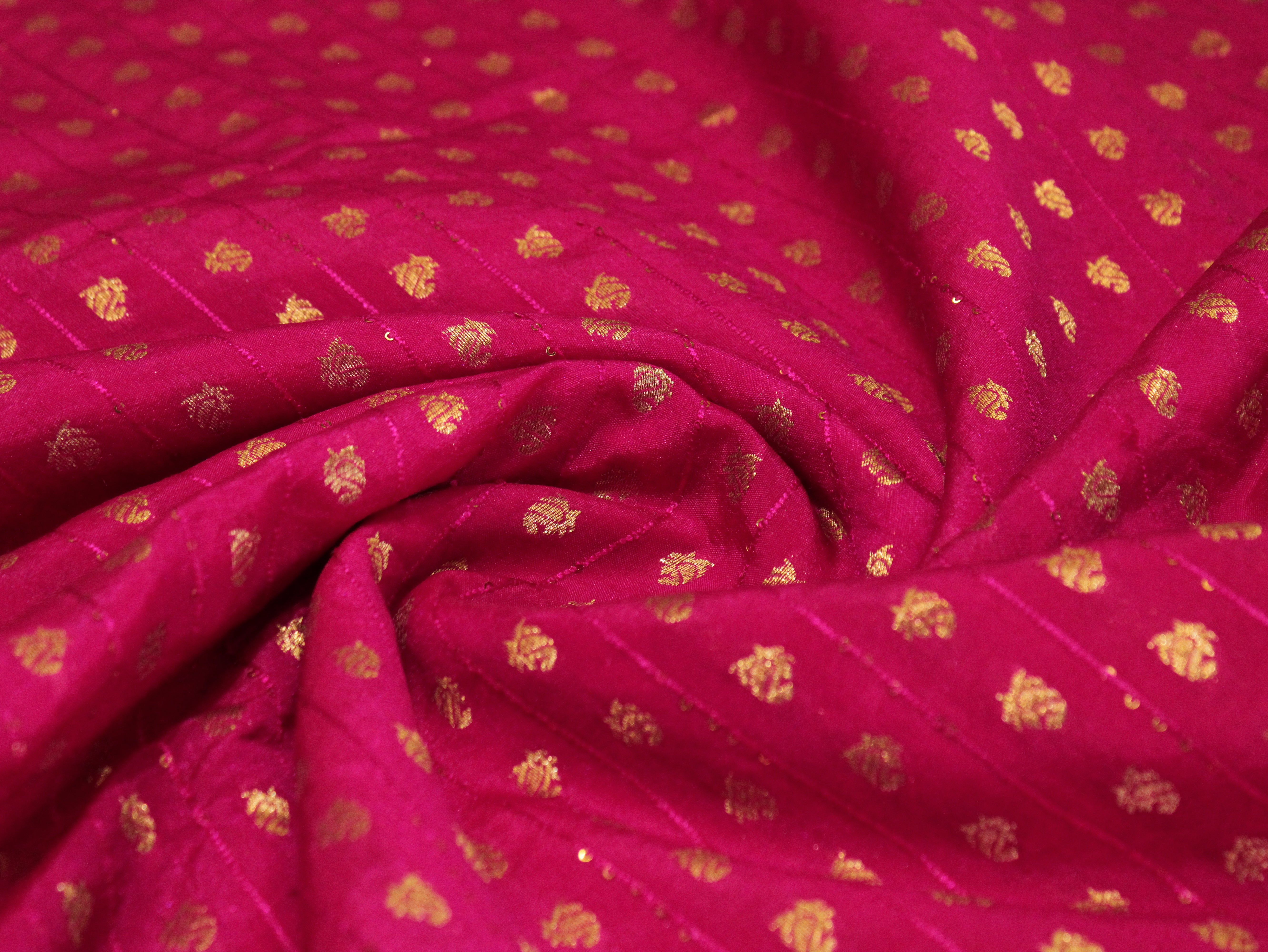 Banarasi Sequin Brocade Fabric - Rani