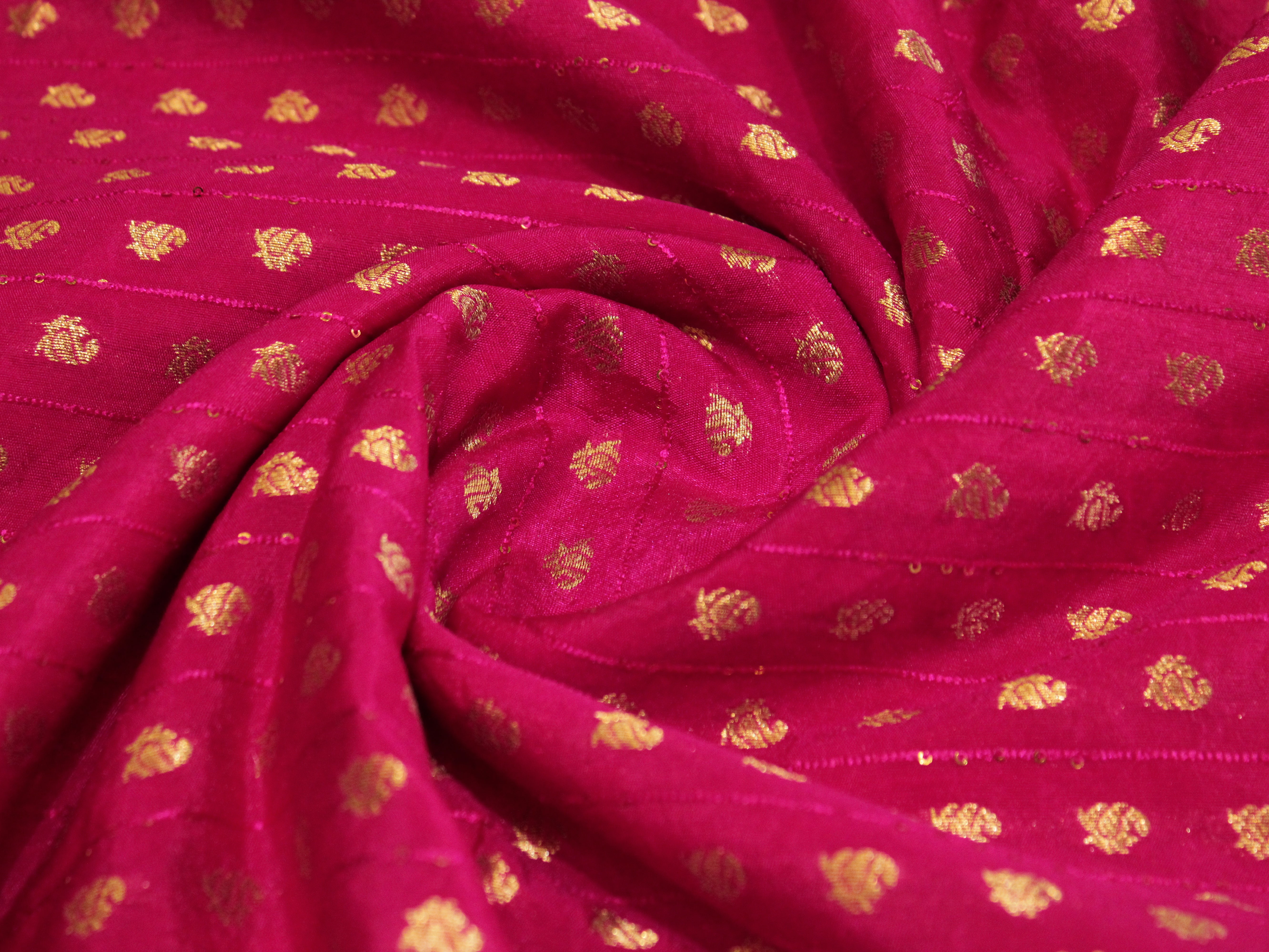 Banarasi Sequin Brocade Fabric - Rani