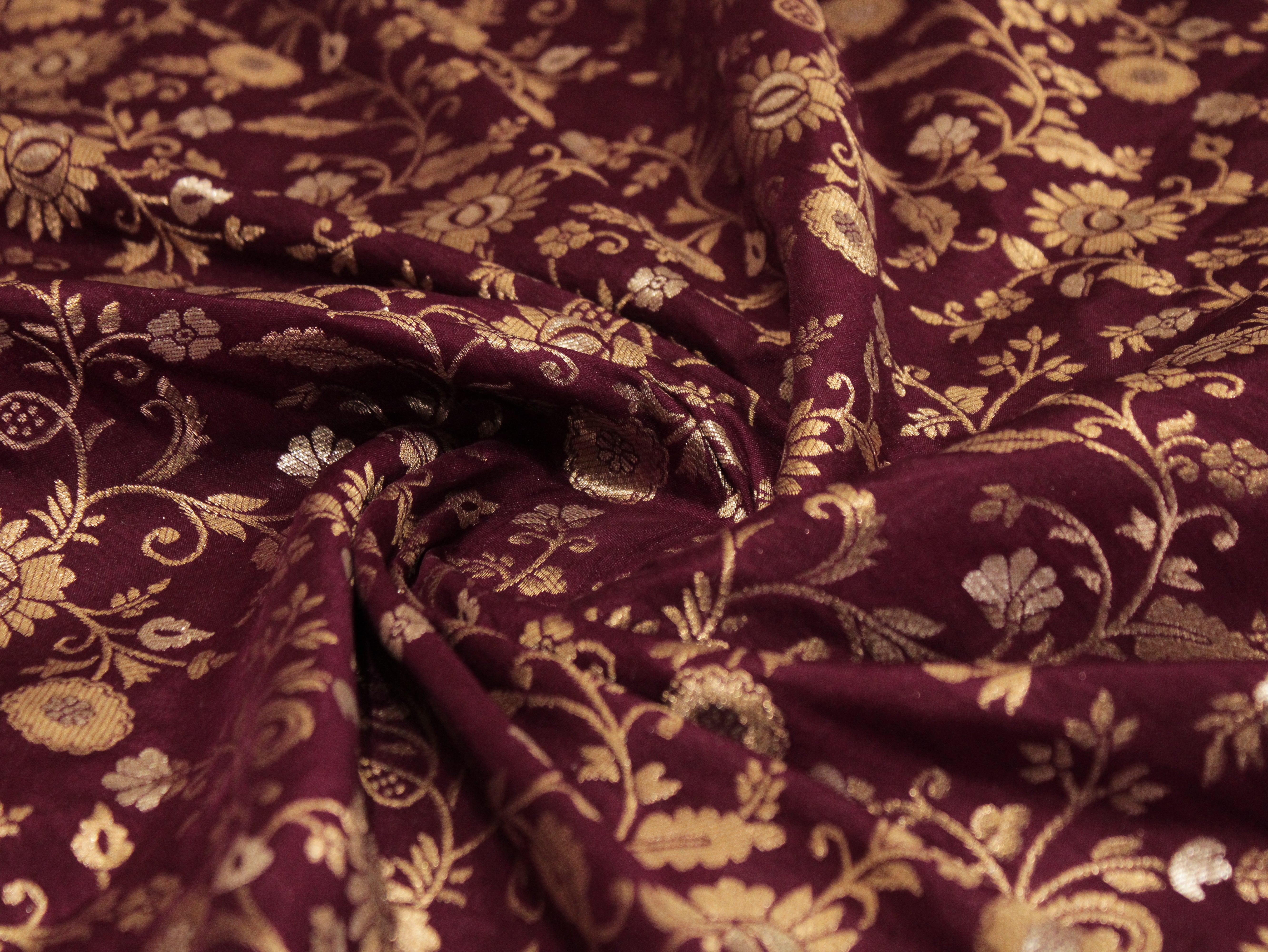 Banarasi Floral Brocade Fabric - Wine