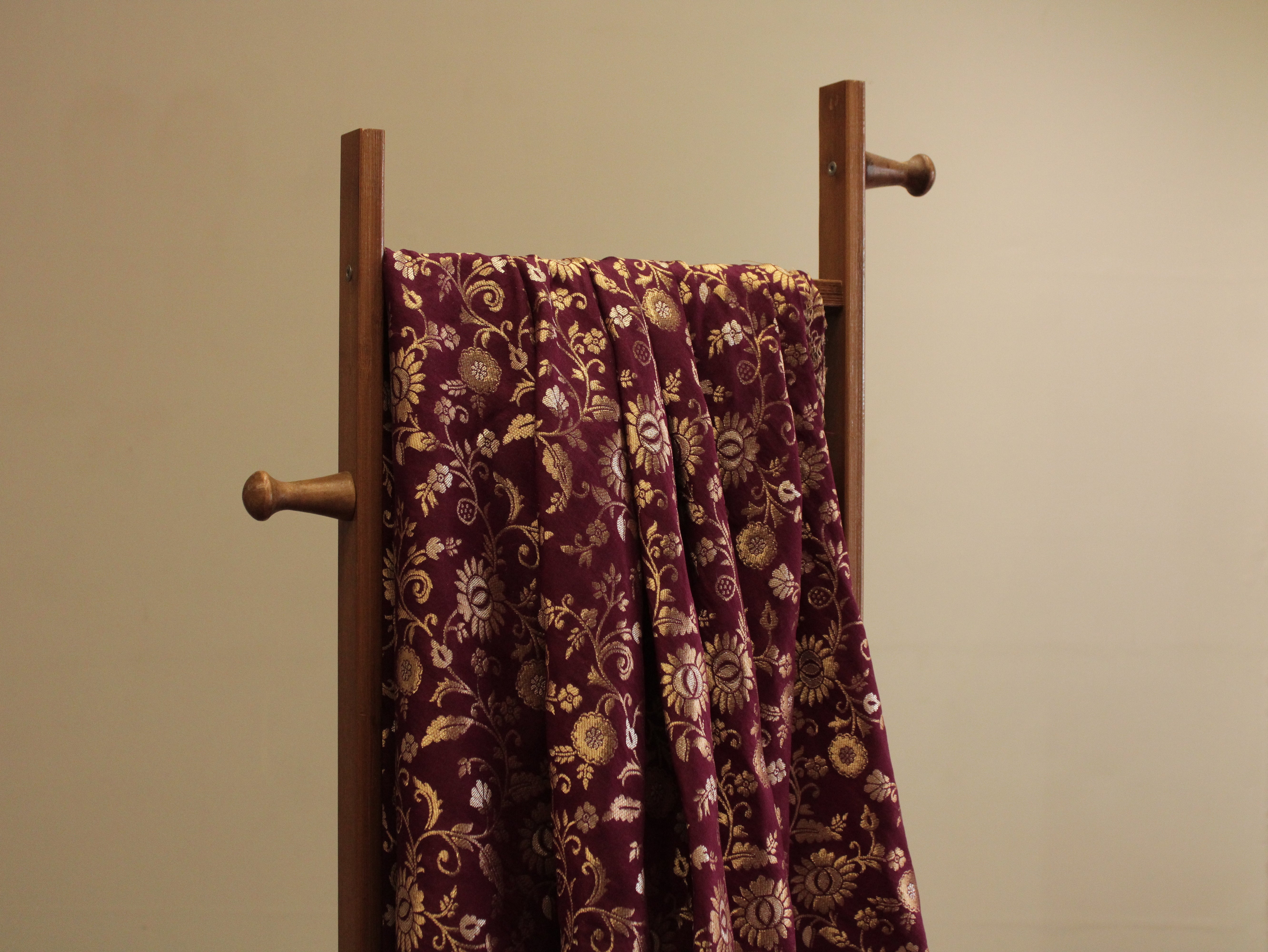 Banarasi Floral Brocade Fabric - Wine