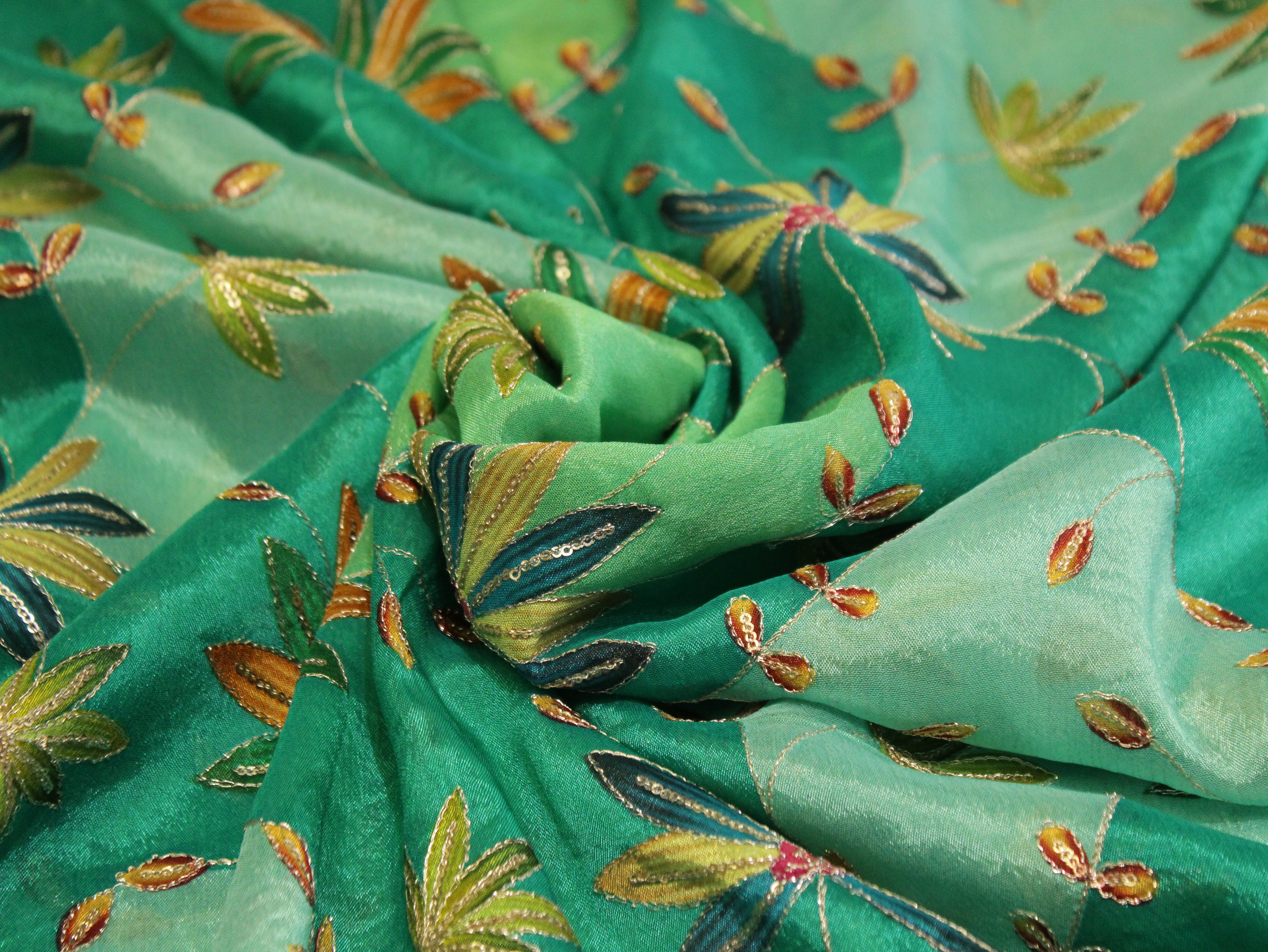 POSH : Digital Print with position work Chinon Fabric - Rama Green