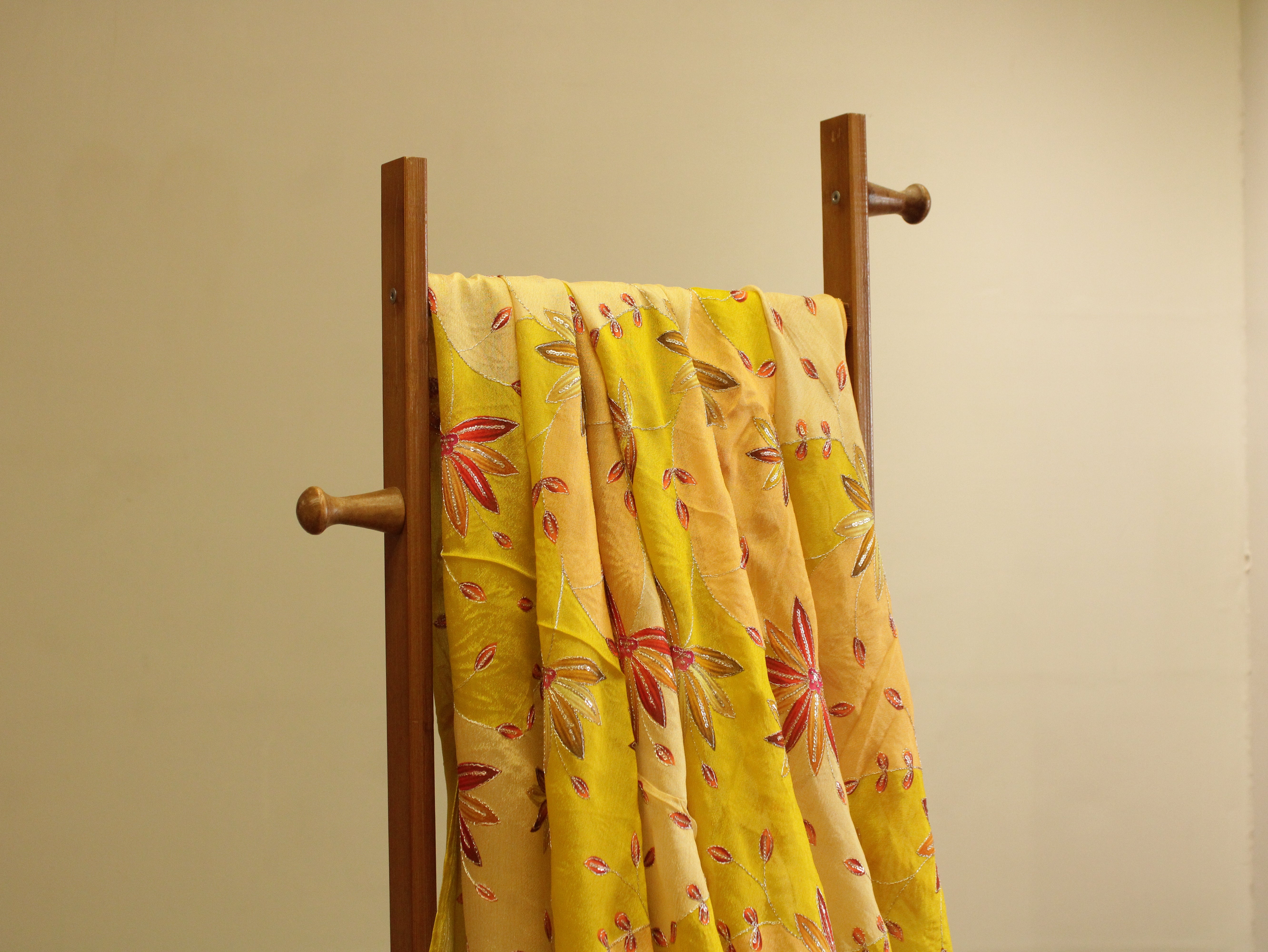 POSH : Digital Print with position work Chinon Fabric - Yellow