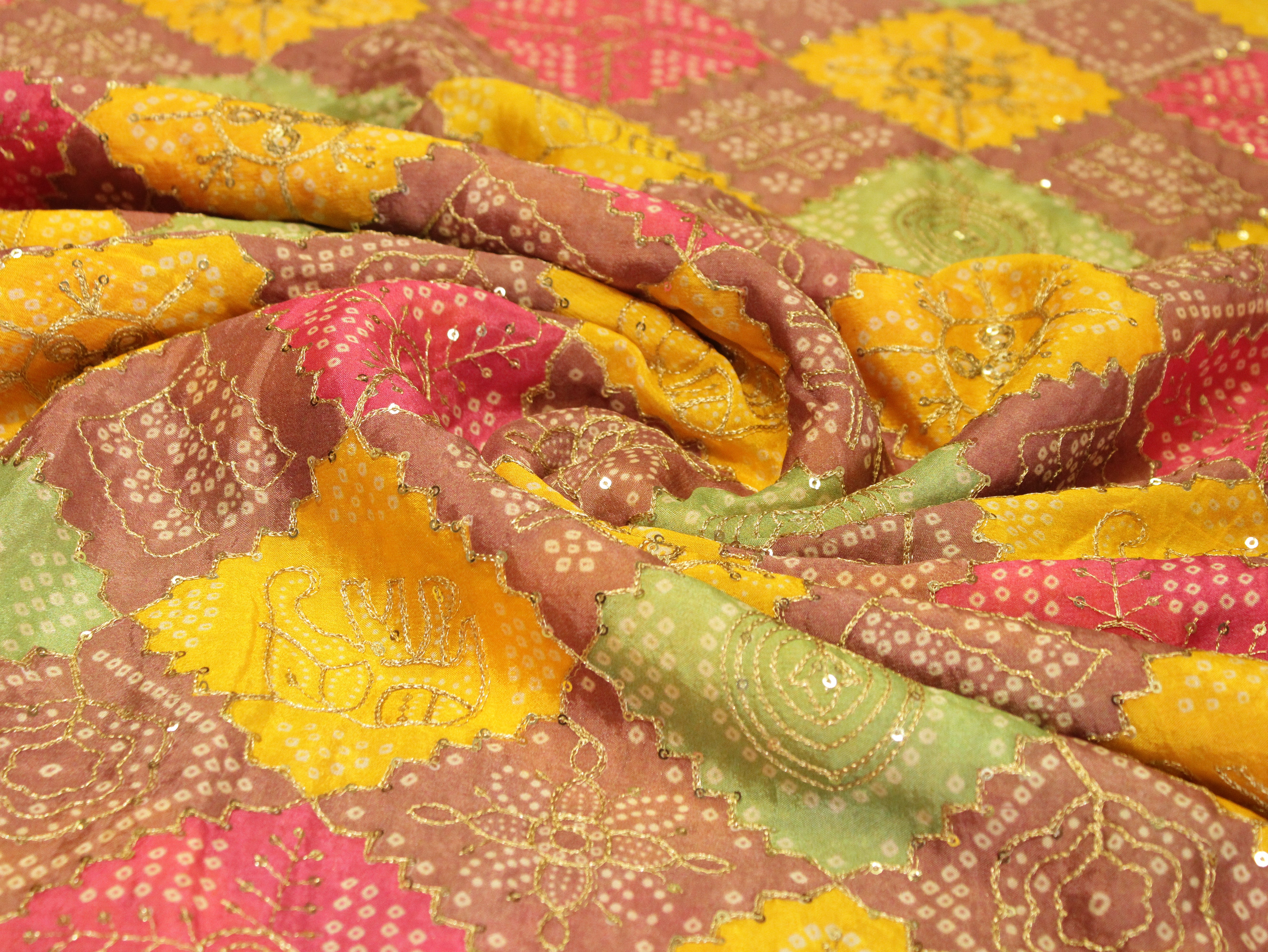 Stage: Vintage Chinon Bandhini Fabric - Multi colour