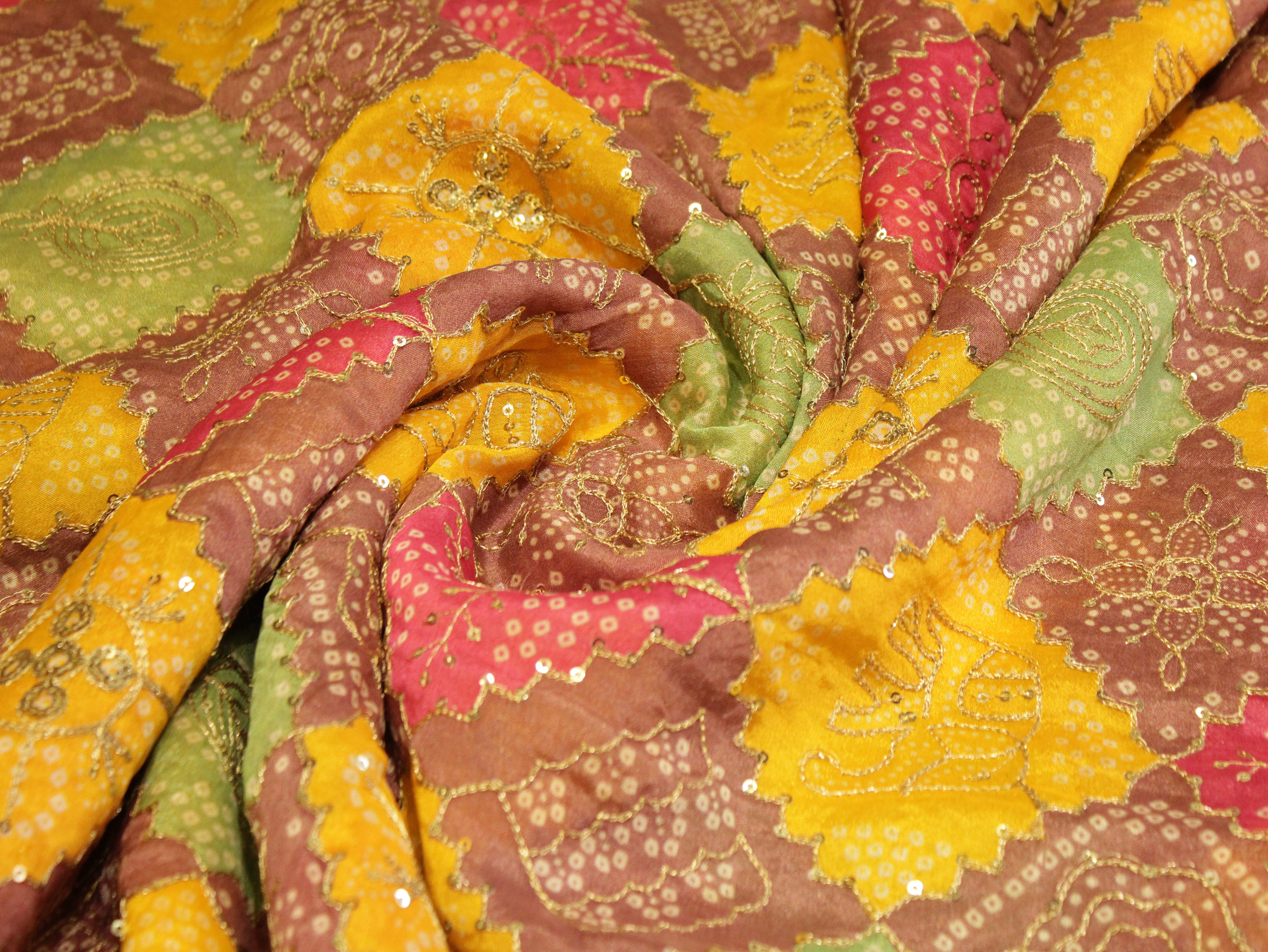 Stage: Vintage Chinon Bandhini Fabric - Multi colour