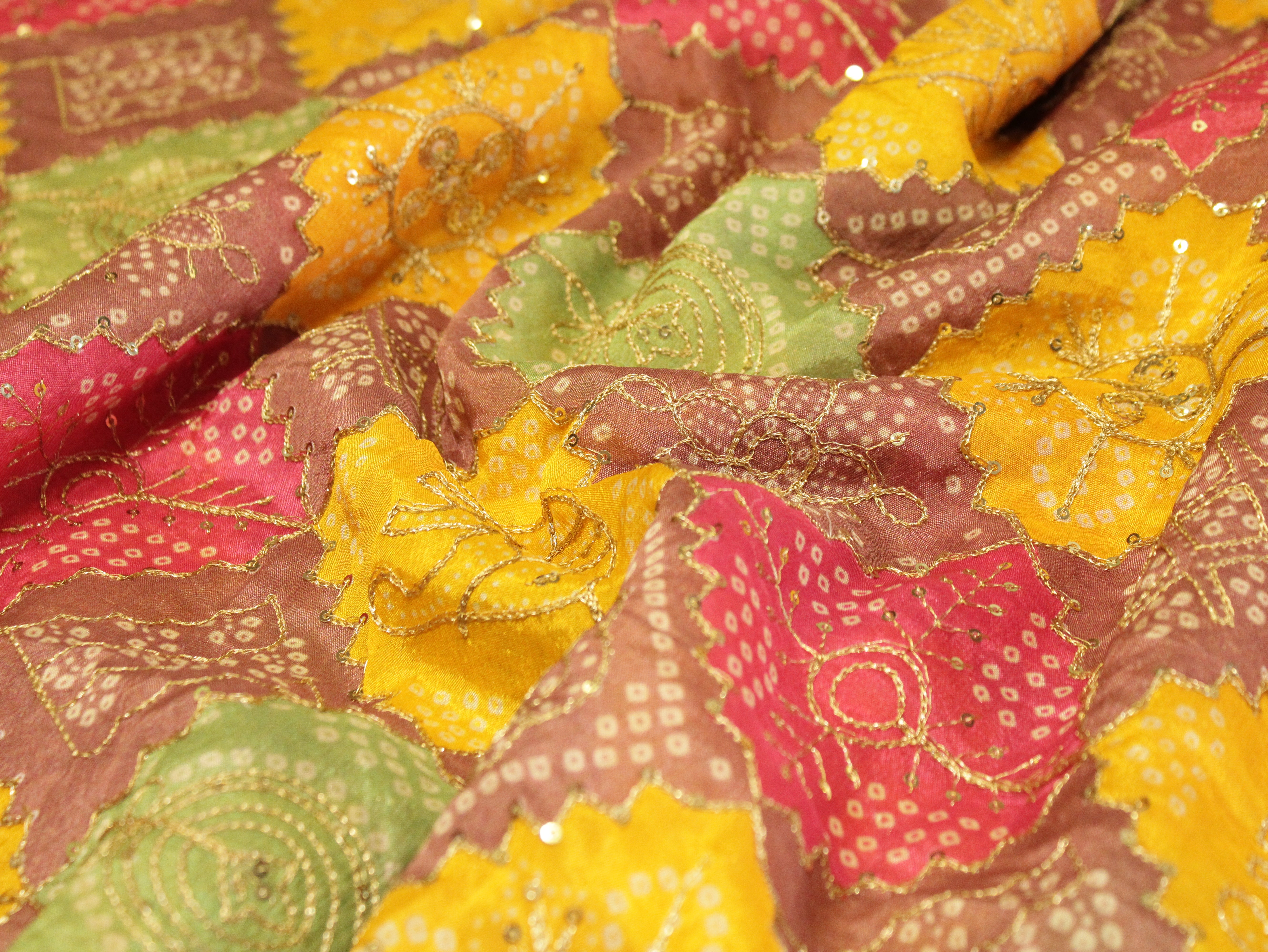 Stage: Vintage Chinon Bandhini Fabric - Multi colour