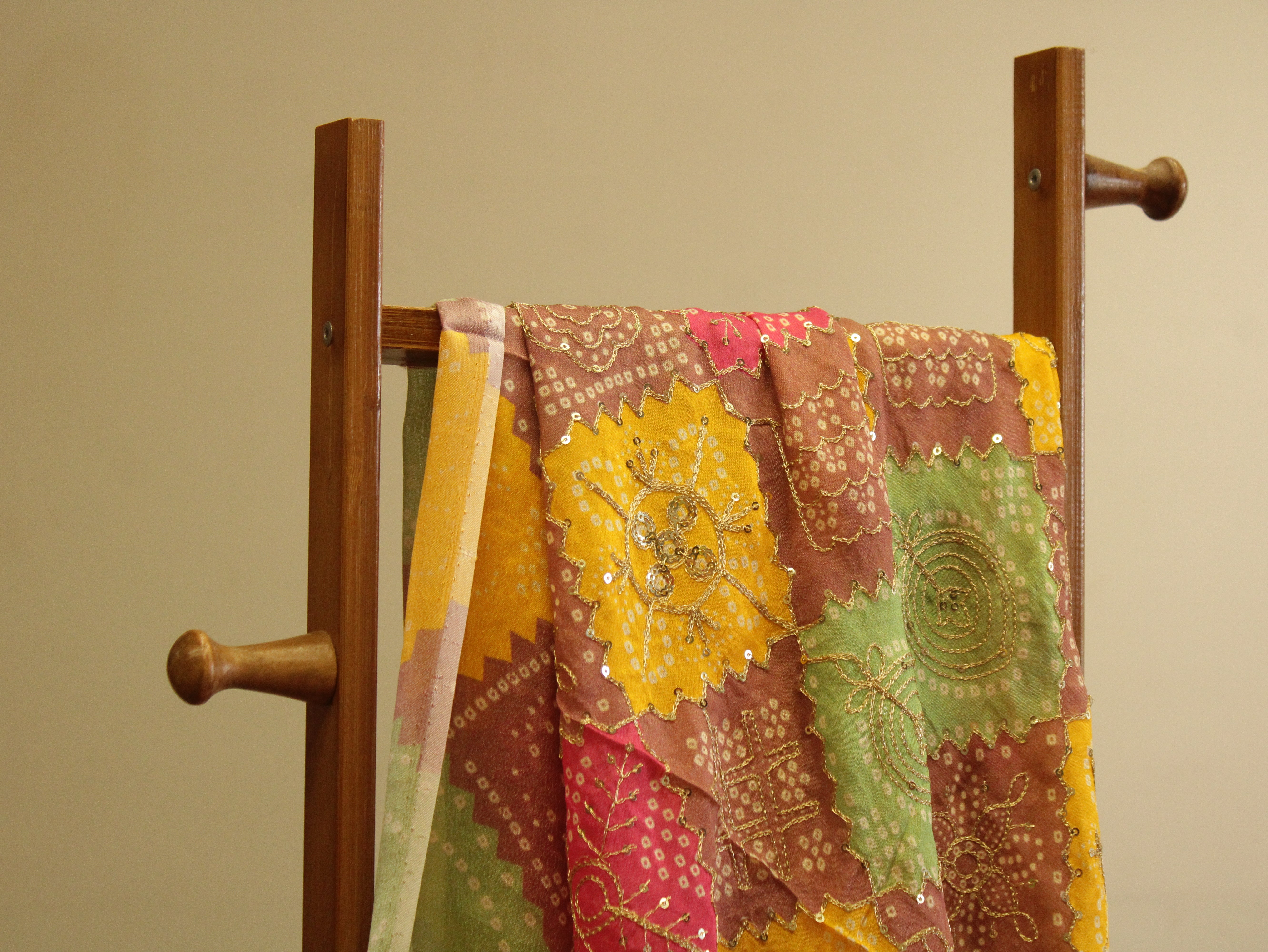 Stage: Vintage Chinon Bandhini Fabric - Multi colour