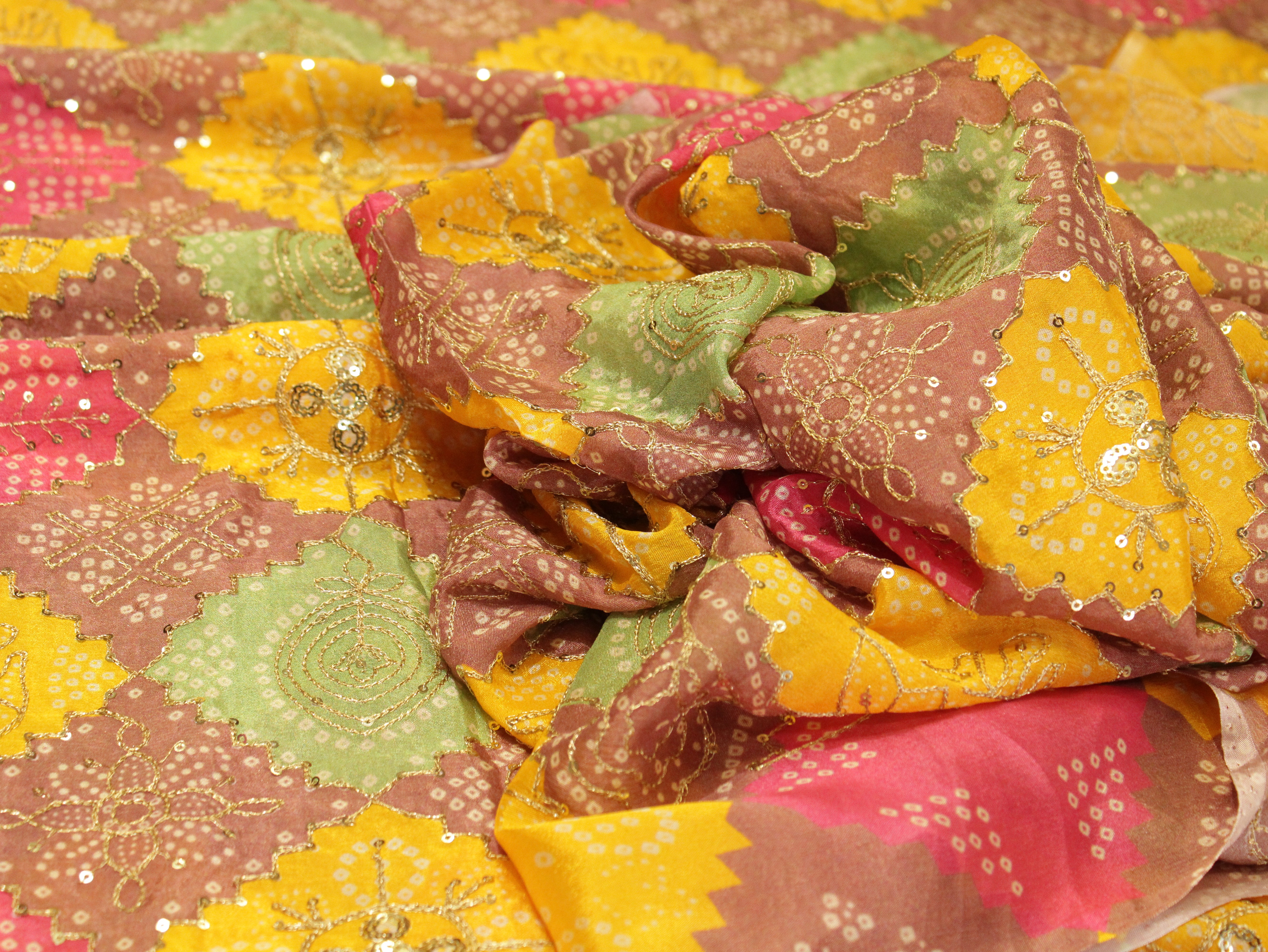 Stage: Vintage Chinon Bandhini Fabric - Multi colour