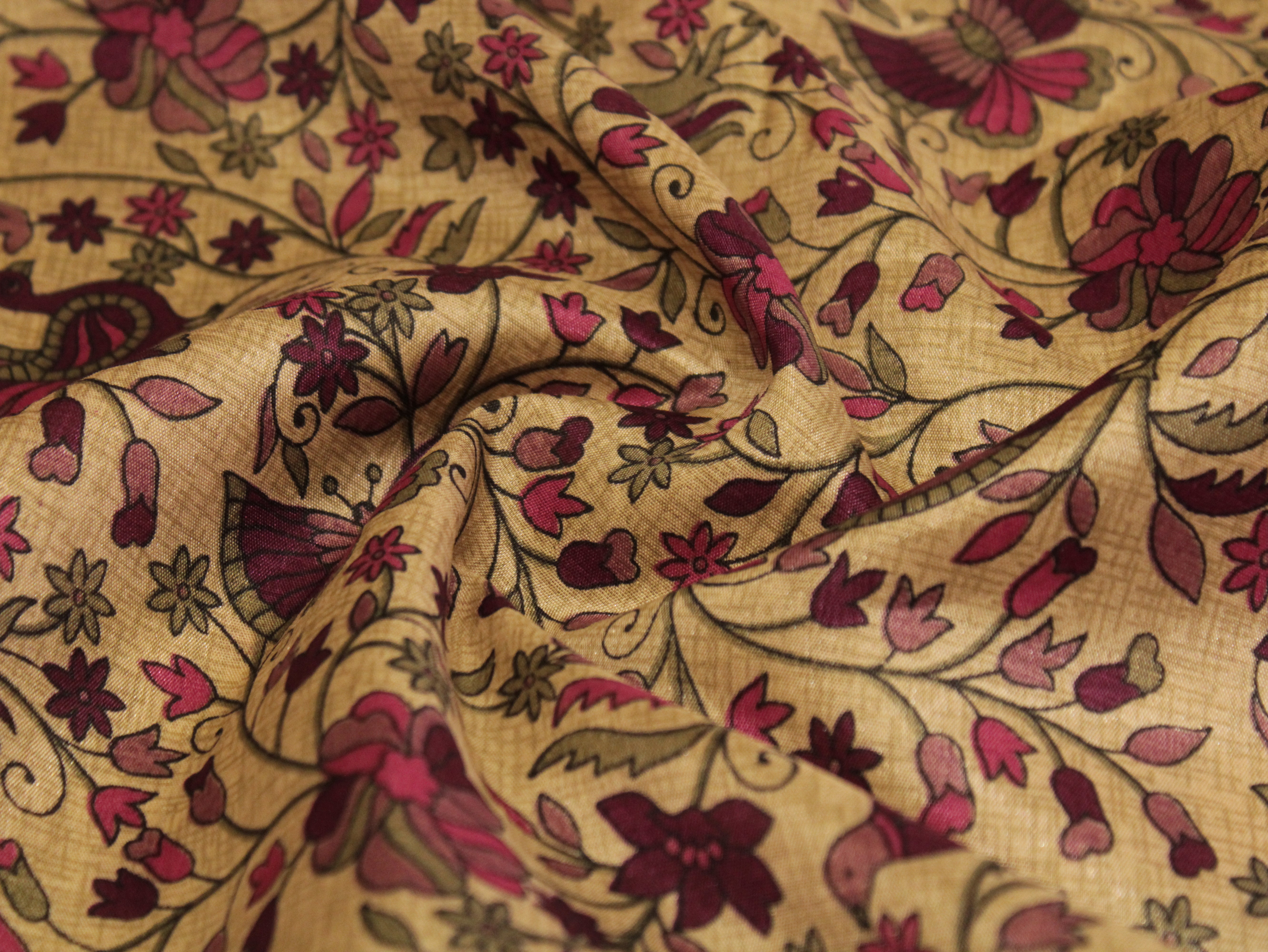 Digital Floral Print Paper Silk Fabric - Magenta