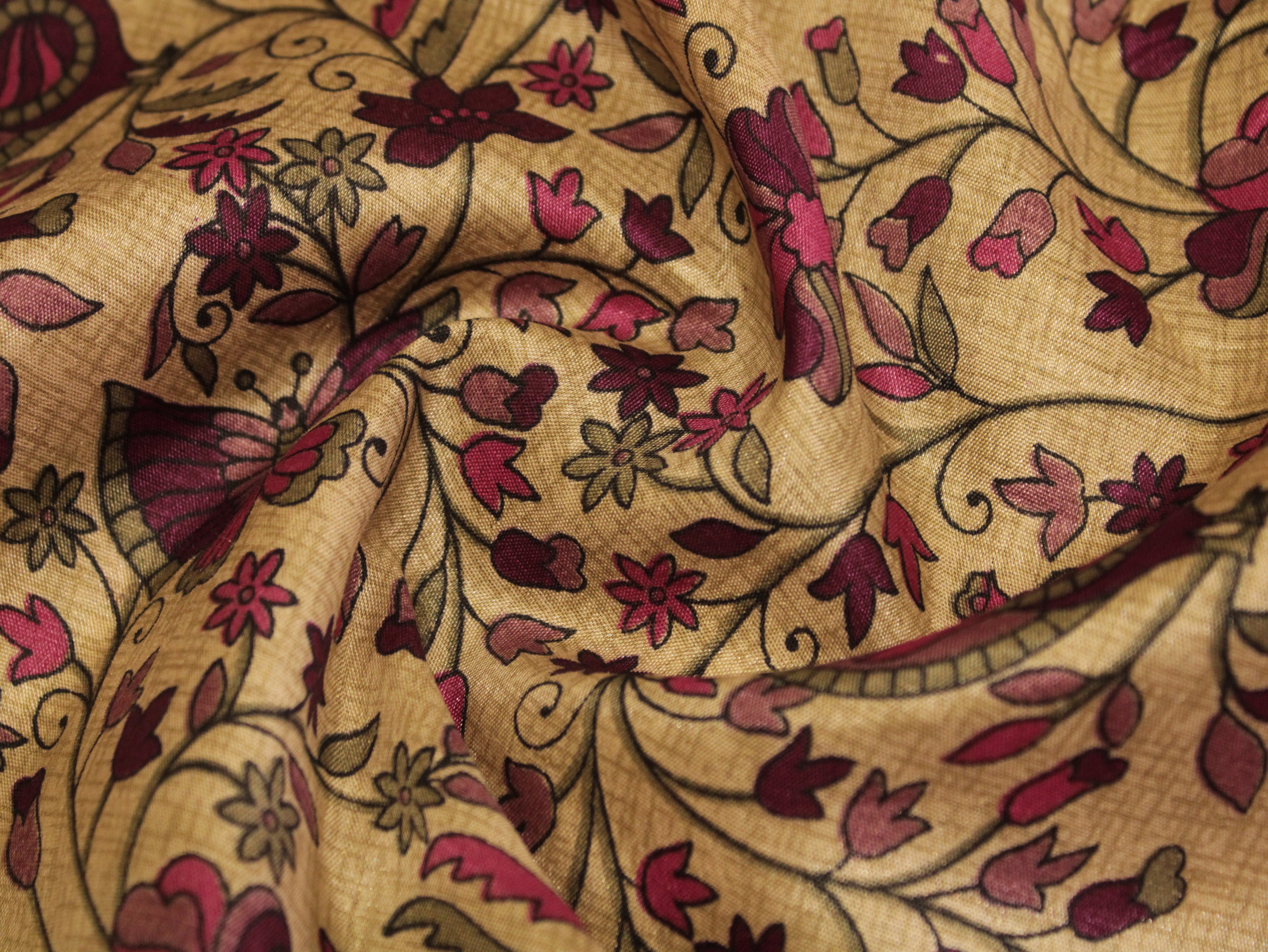 Digital Floral Print Paper Silk Fabric - Magenta