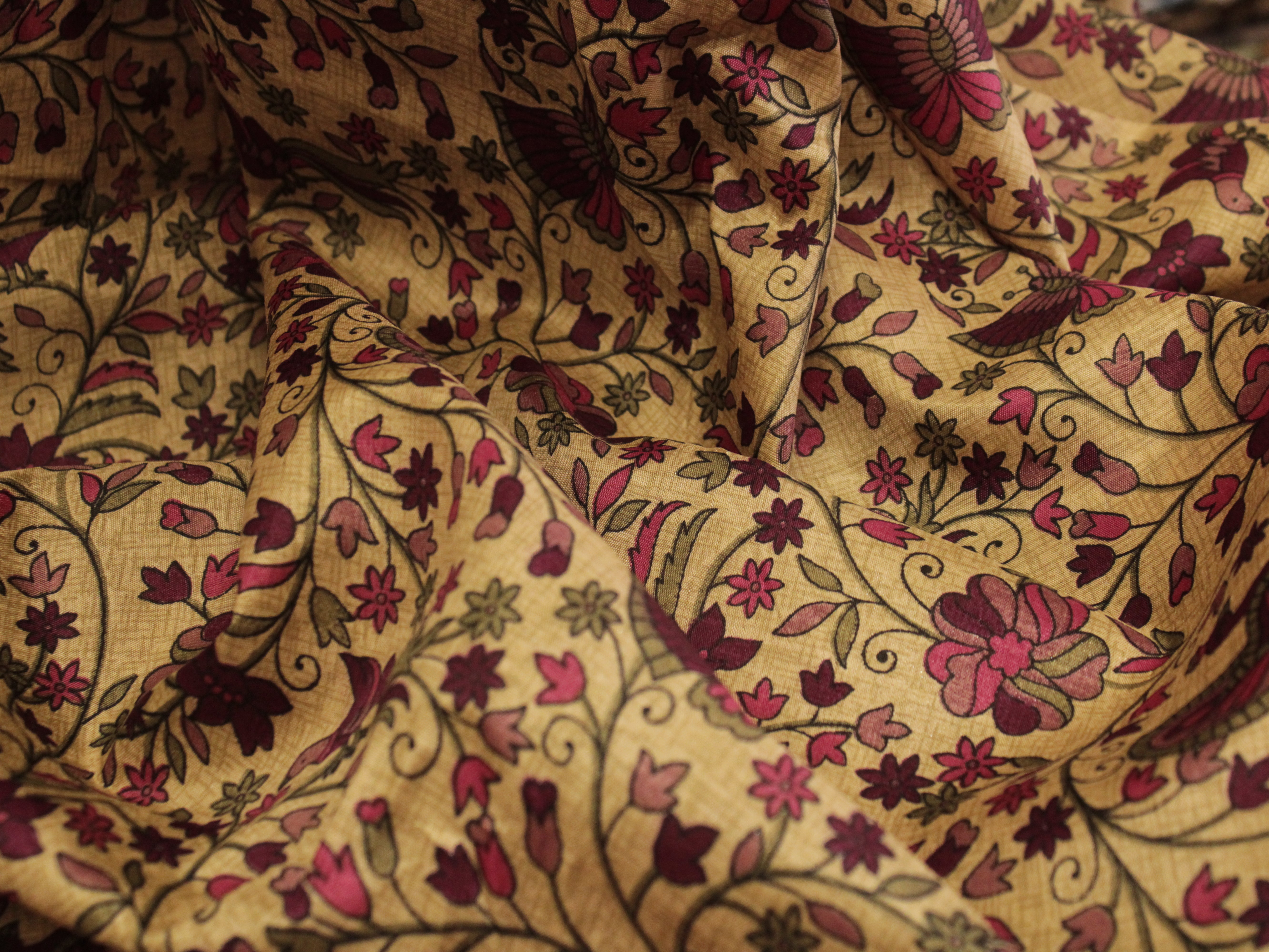 Digital Floral Print Paper Silk Fabric - Magenta