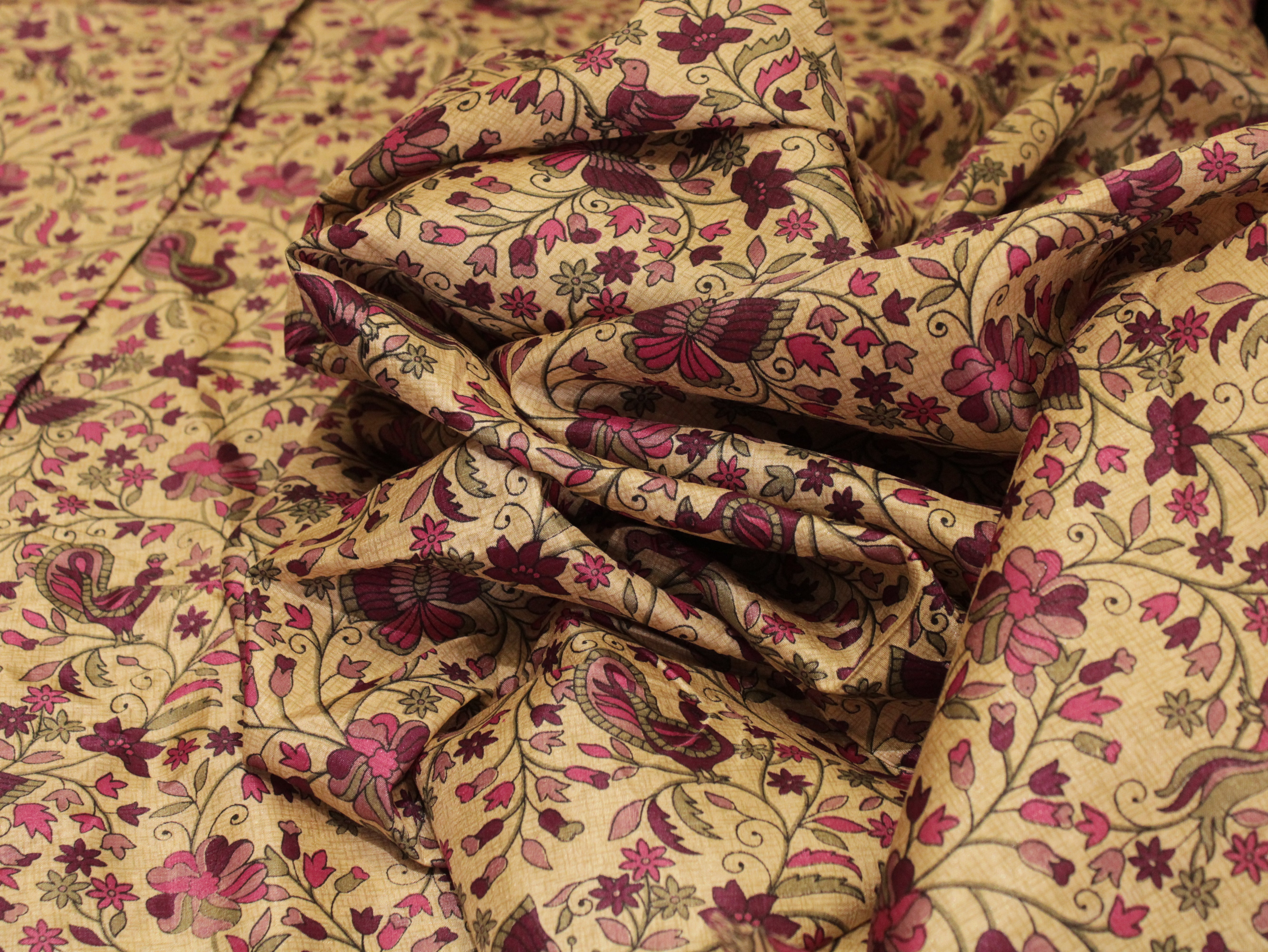 Digital Floral Print Paper Silk Fabric - Magenta