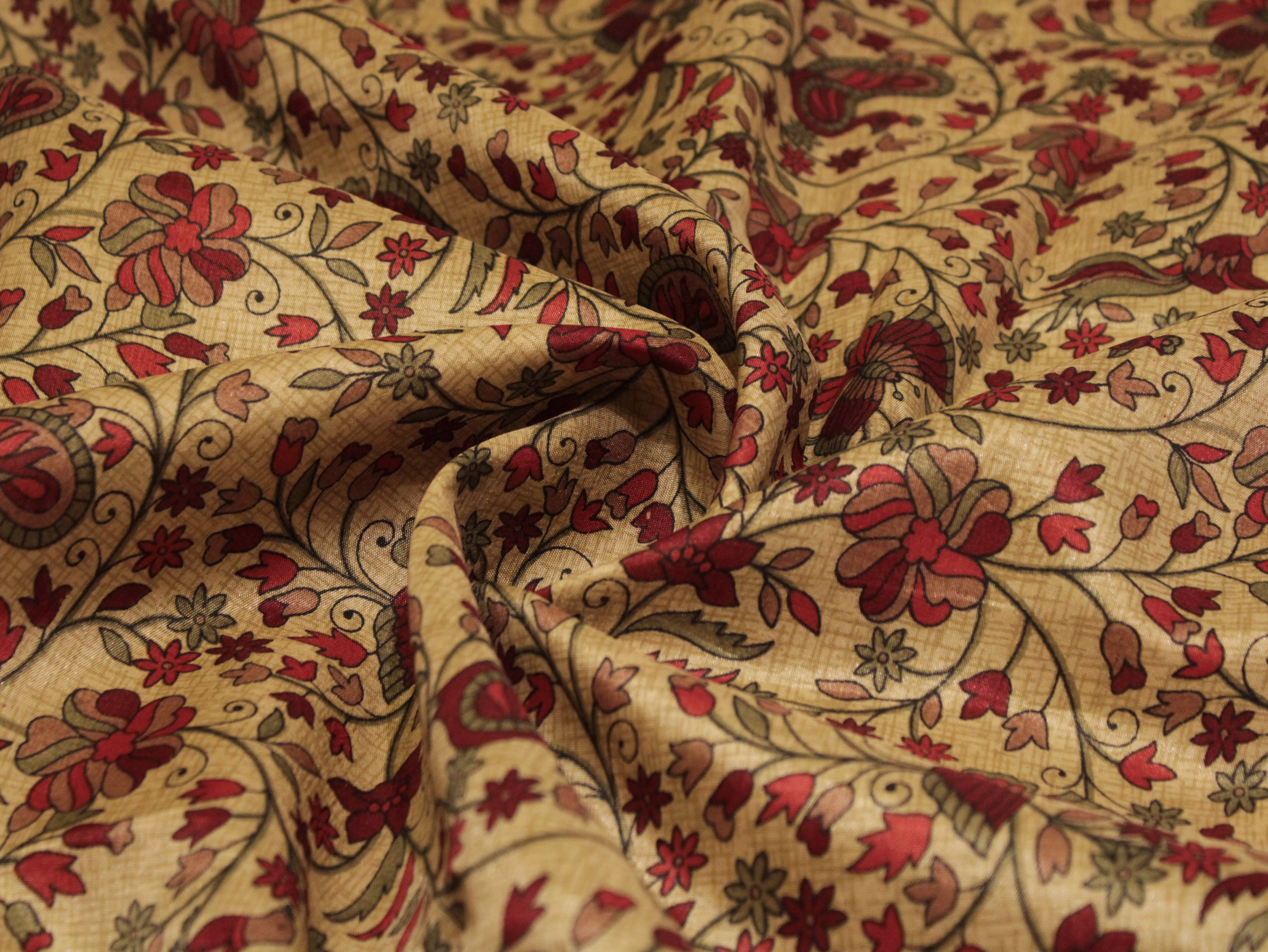 Digital Floral Print Paper Silk Fabric - Red