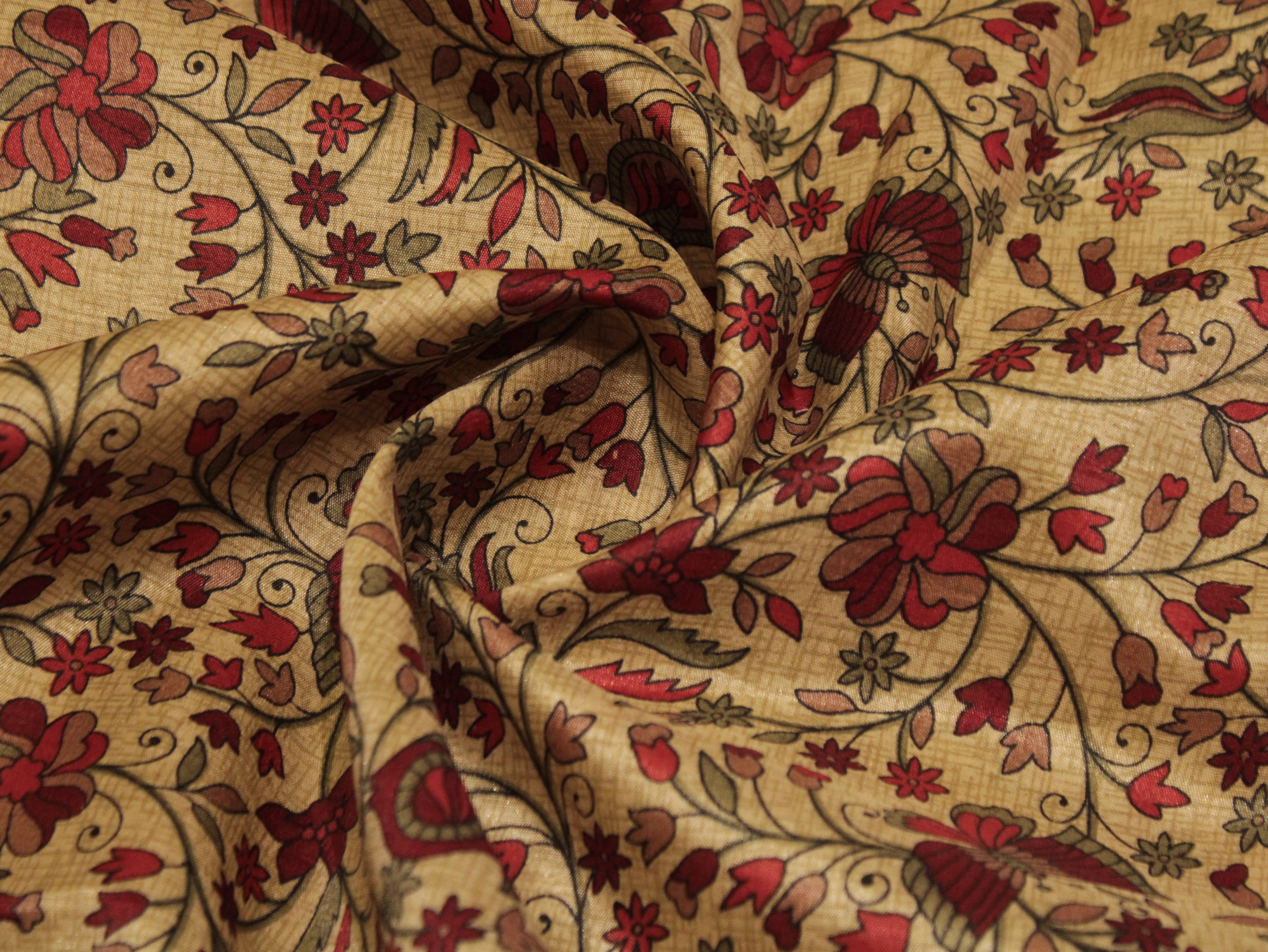 Digital Floral Print Paper Silk Fabric - Red