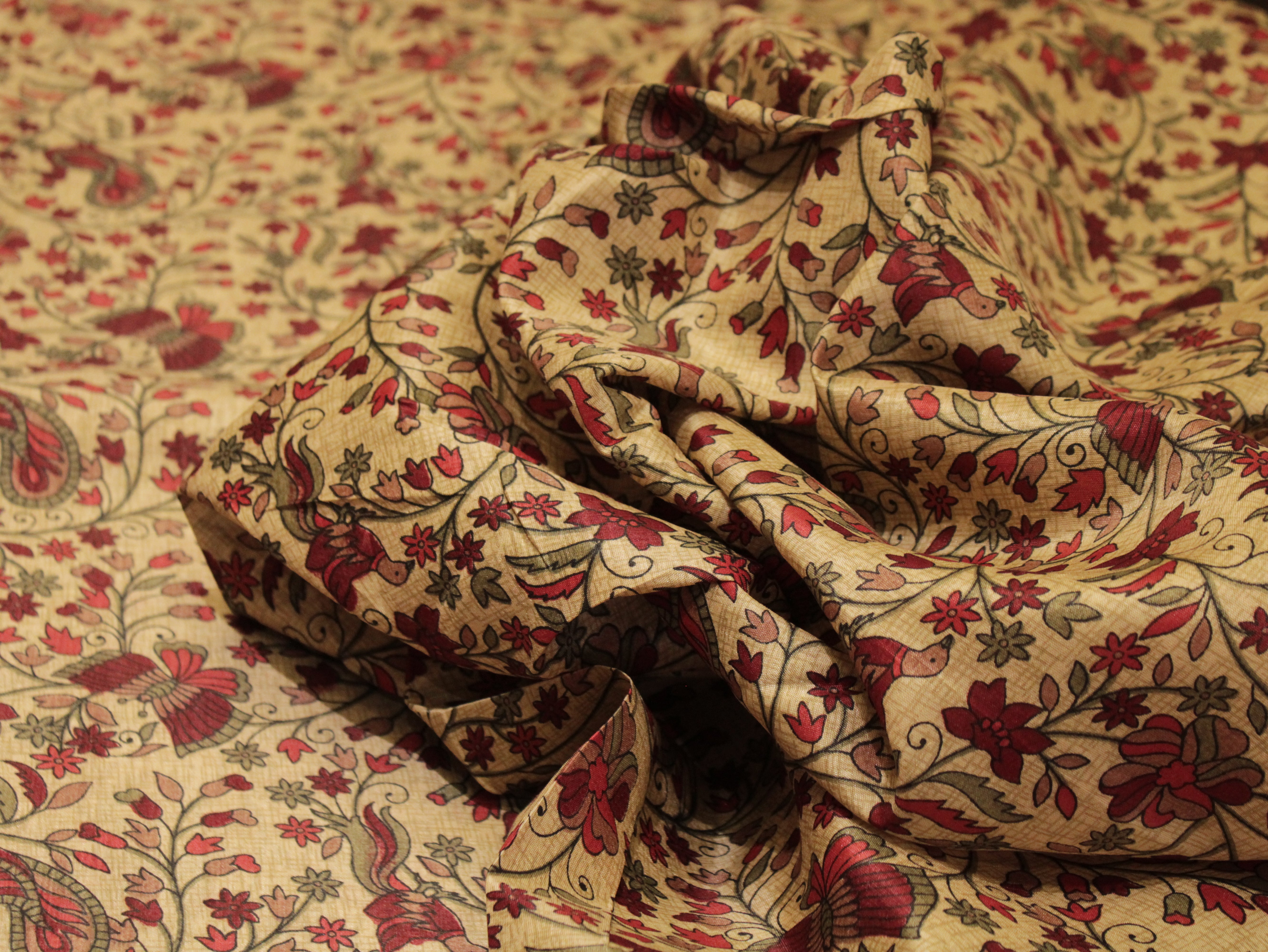 Digital Floral Print Paper Silk Fabric - Red