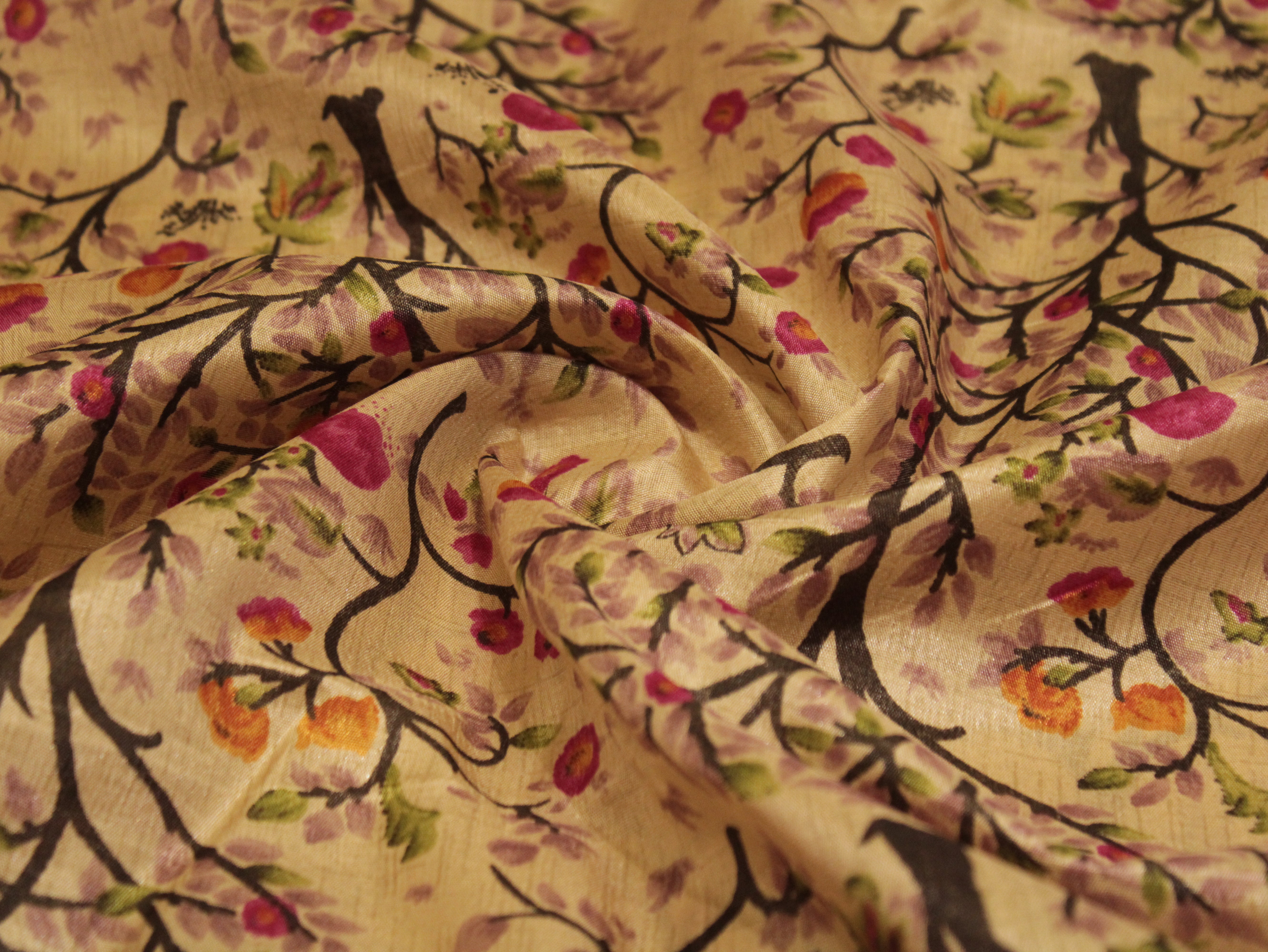 Digital Floral Print Paper Silk Fabric - Pink