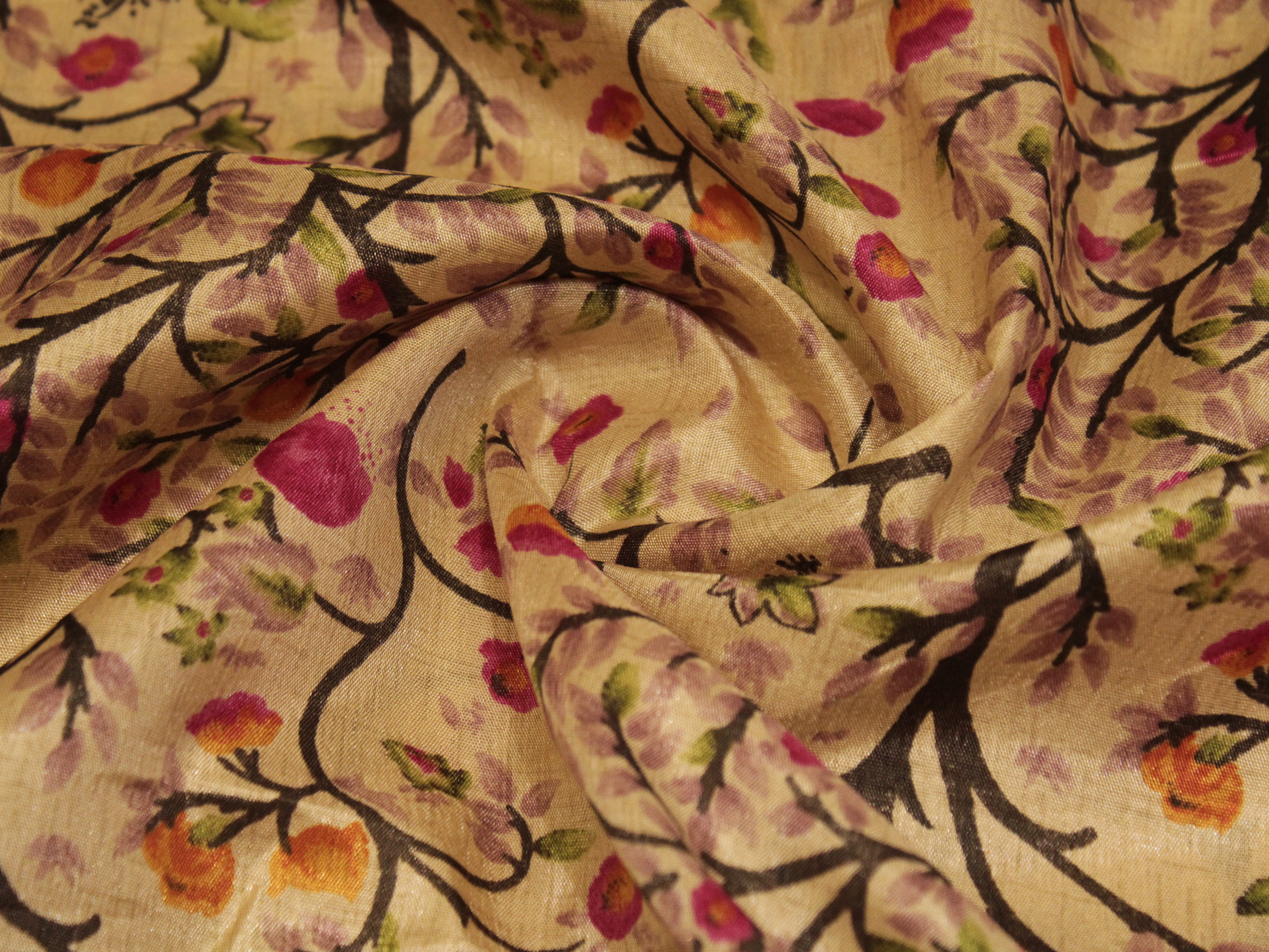 Digital Floral Print Paper Silk Fabric - Pink