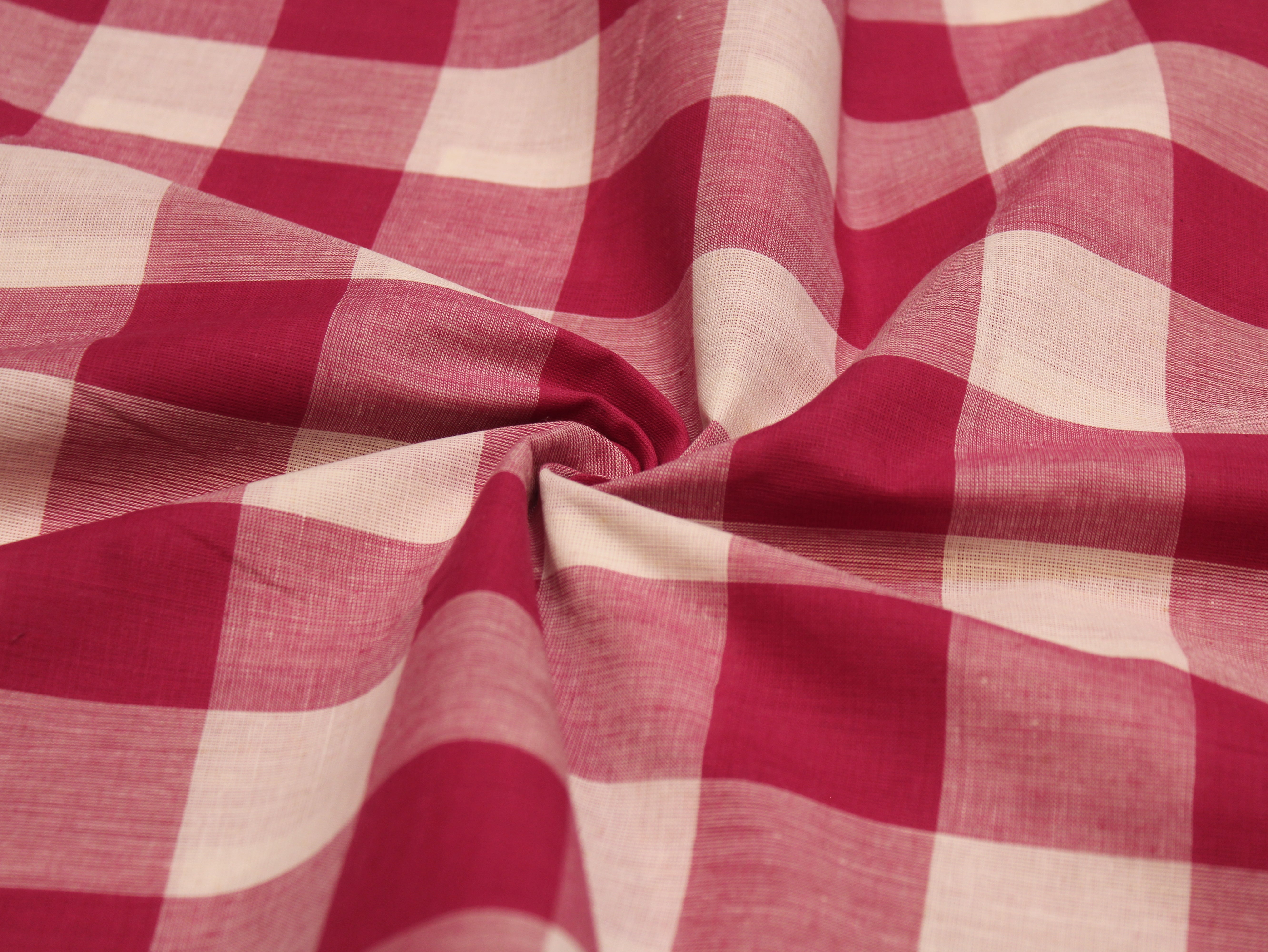 Pure Cotton Handloom Gingham Check Fabric 44 Inch | Box Check Handwoven Fabric - Red & White