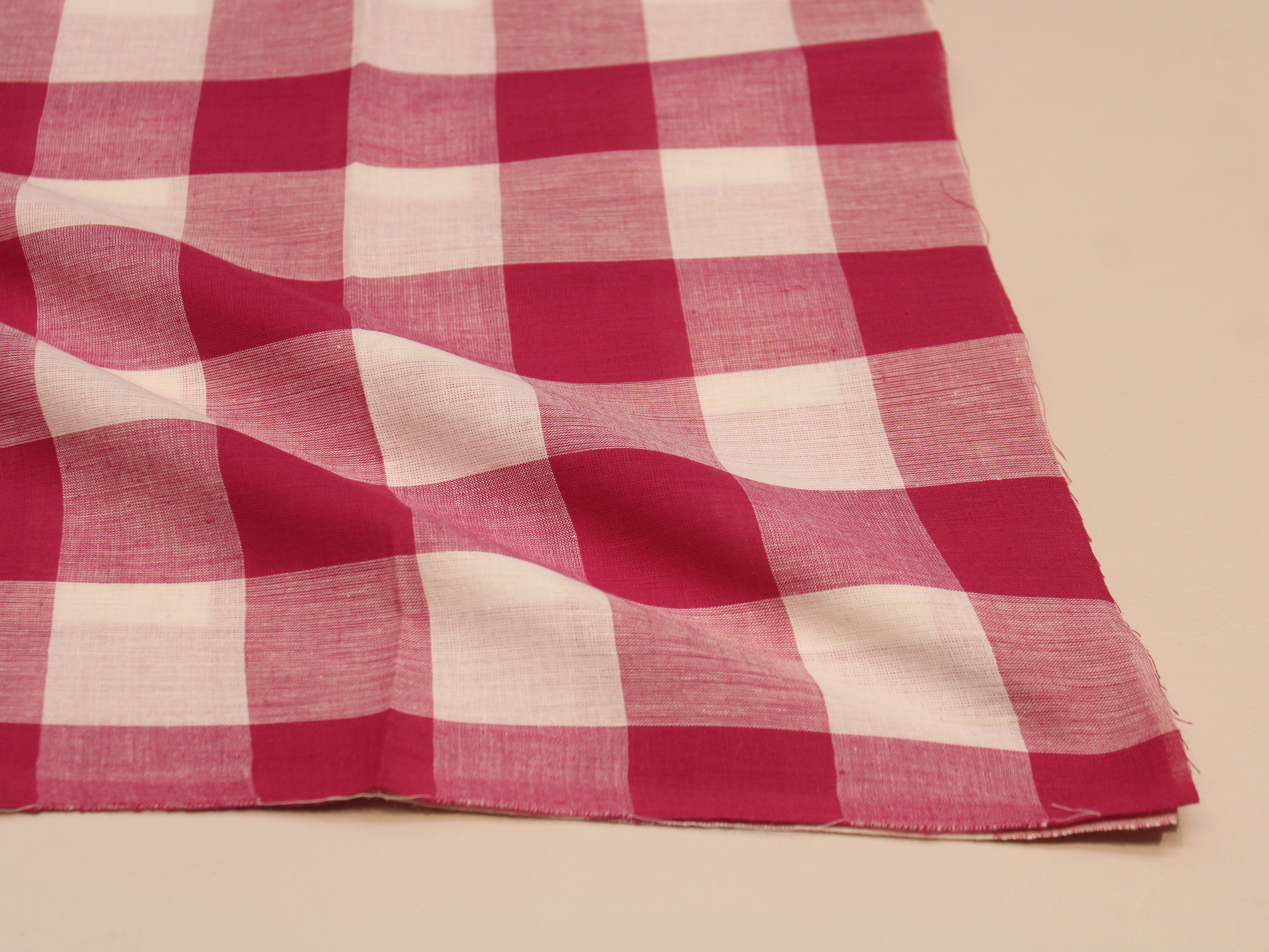 Pure Cotton Handloom Gingham Check Fabric 44 Inch | Box Check Handwoven Fabric - Red & White