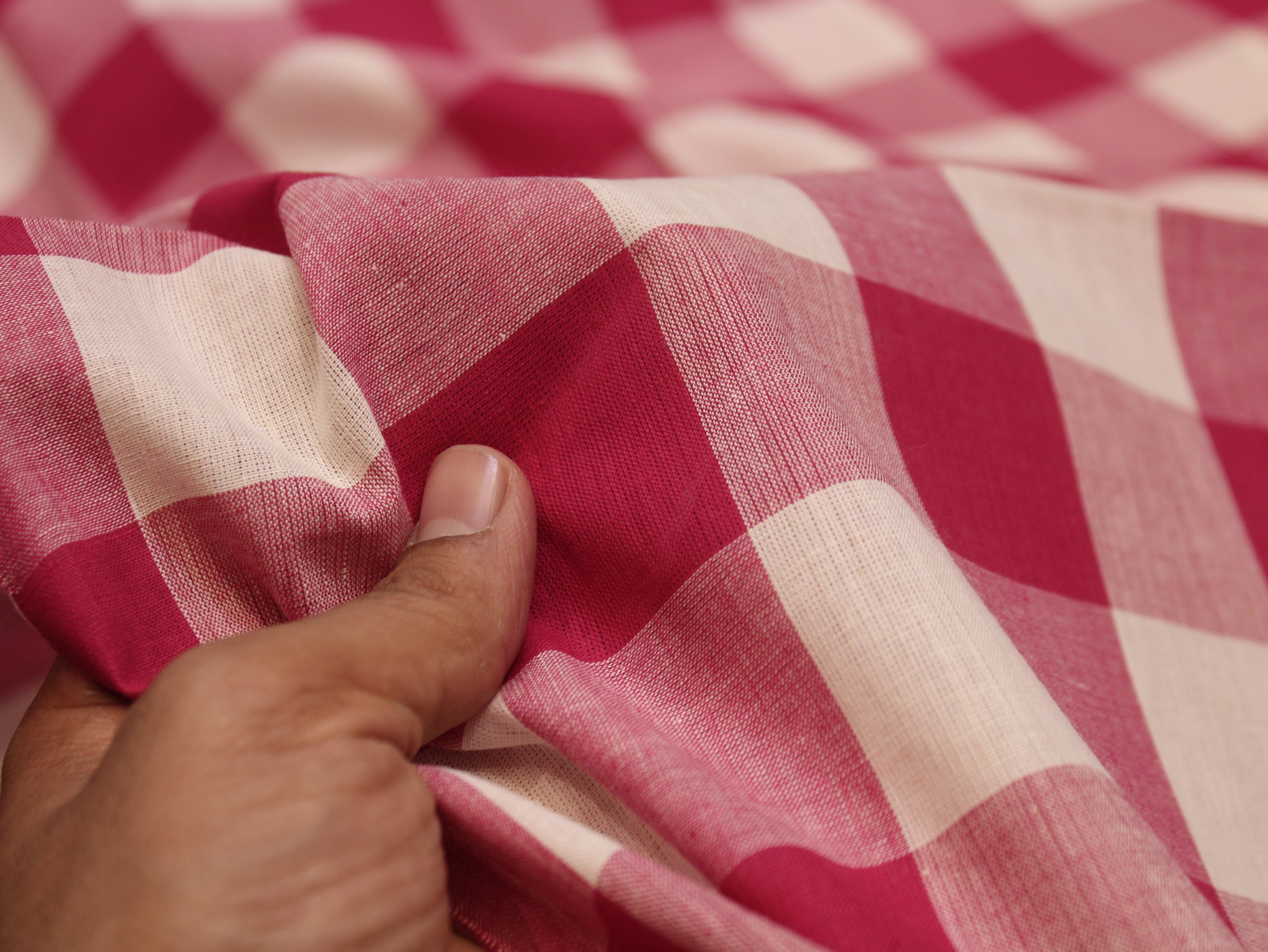 Pure Cotton Handloom Gingham Check Fabric 44 Inch | Box Check Handwoven Fabric - Red & White
