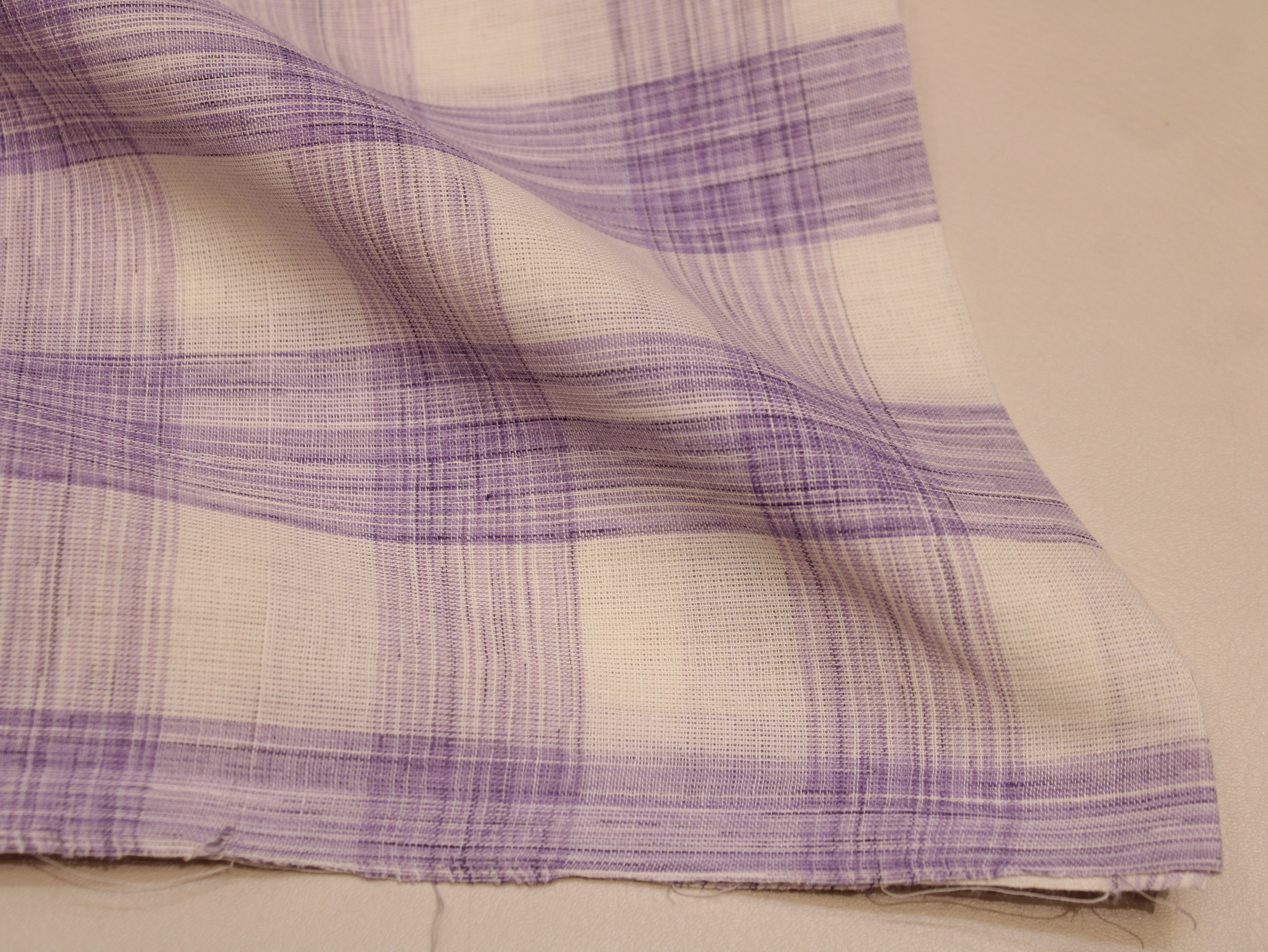 Pure Cotton Handloom Gingham Check Fabric 44 Inch | Box Check Handwoven Fabric - Lavender & White