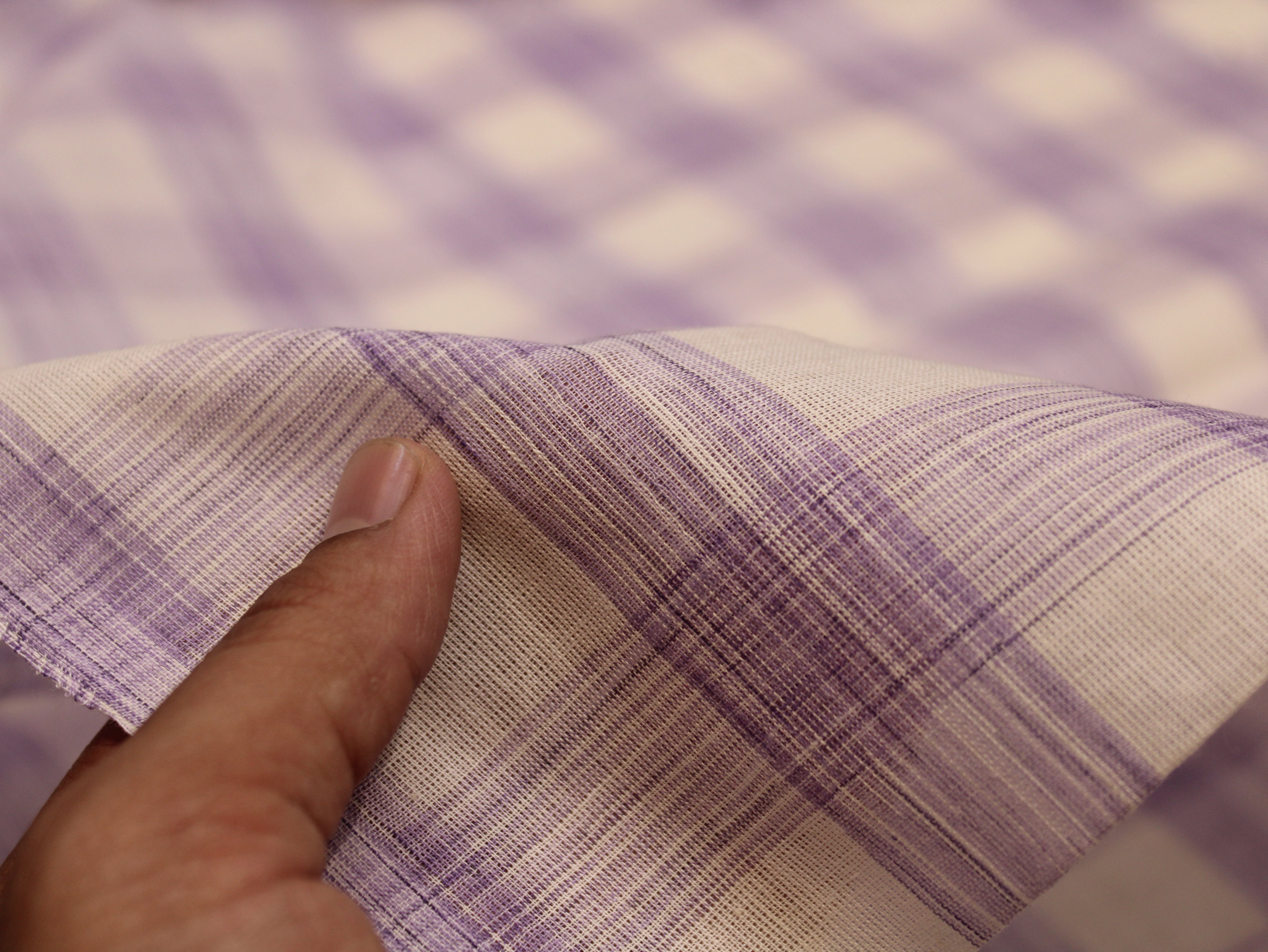 Pure Cotton Handloom Gingham Check Fabric 44 Inch | Box Check Handwoven Fabric - Lavender & White