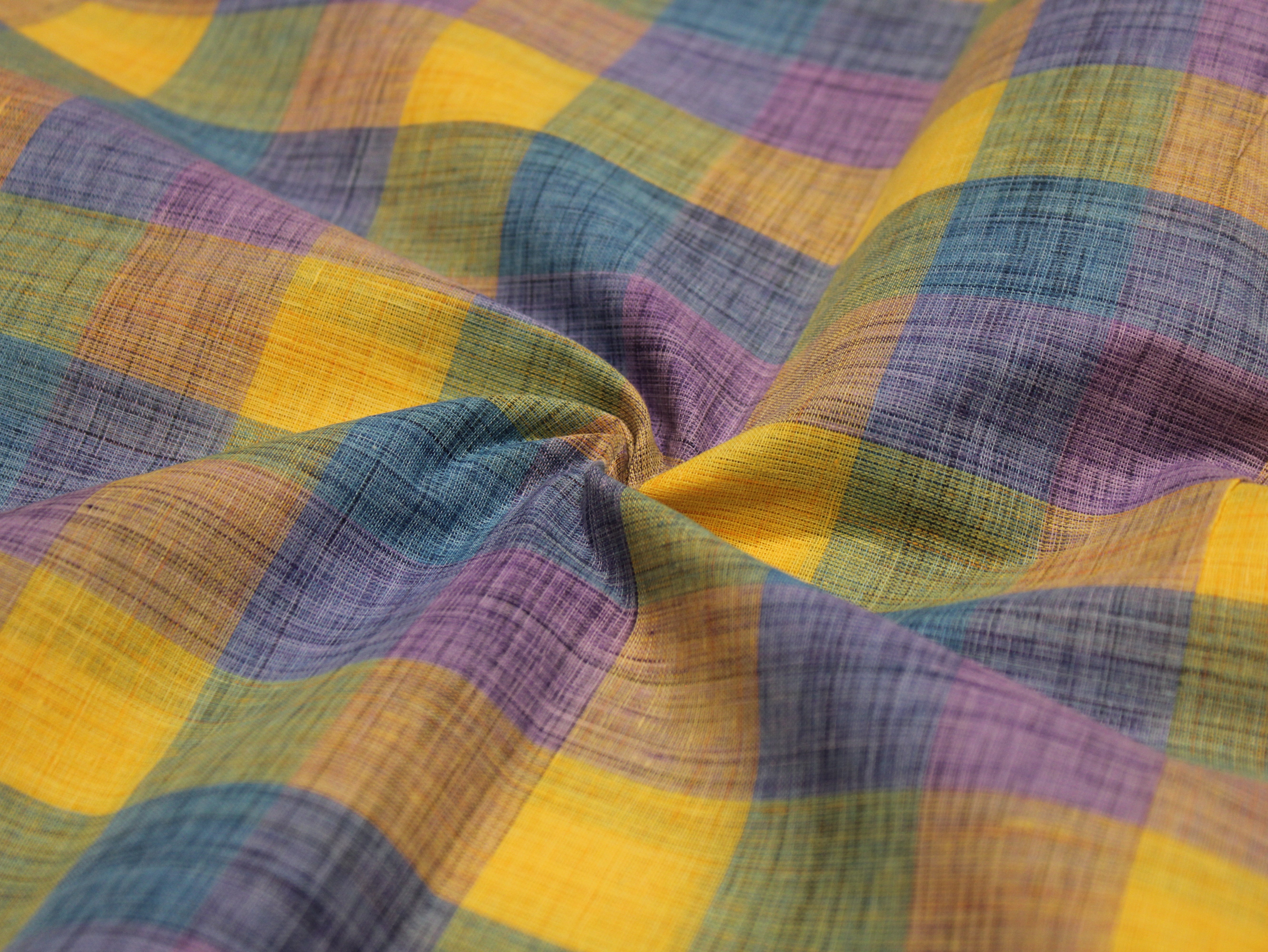 Pure Cotton Handloom Madras Multi-Color Check Fabric 44 Inch | Rainbow Check Handwoven