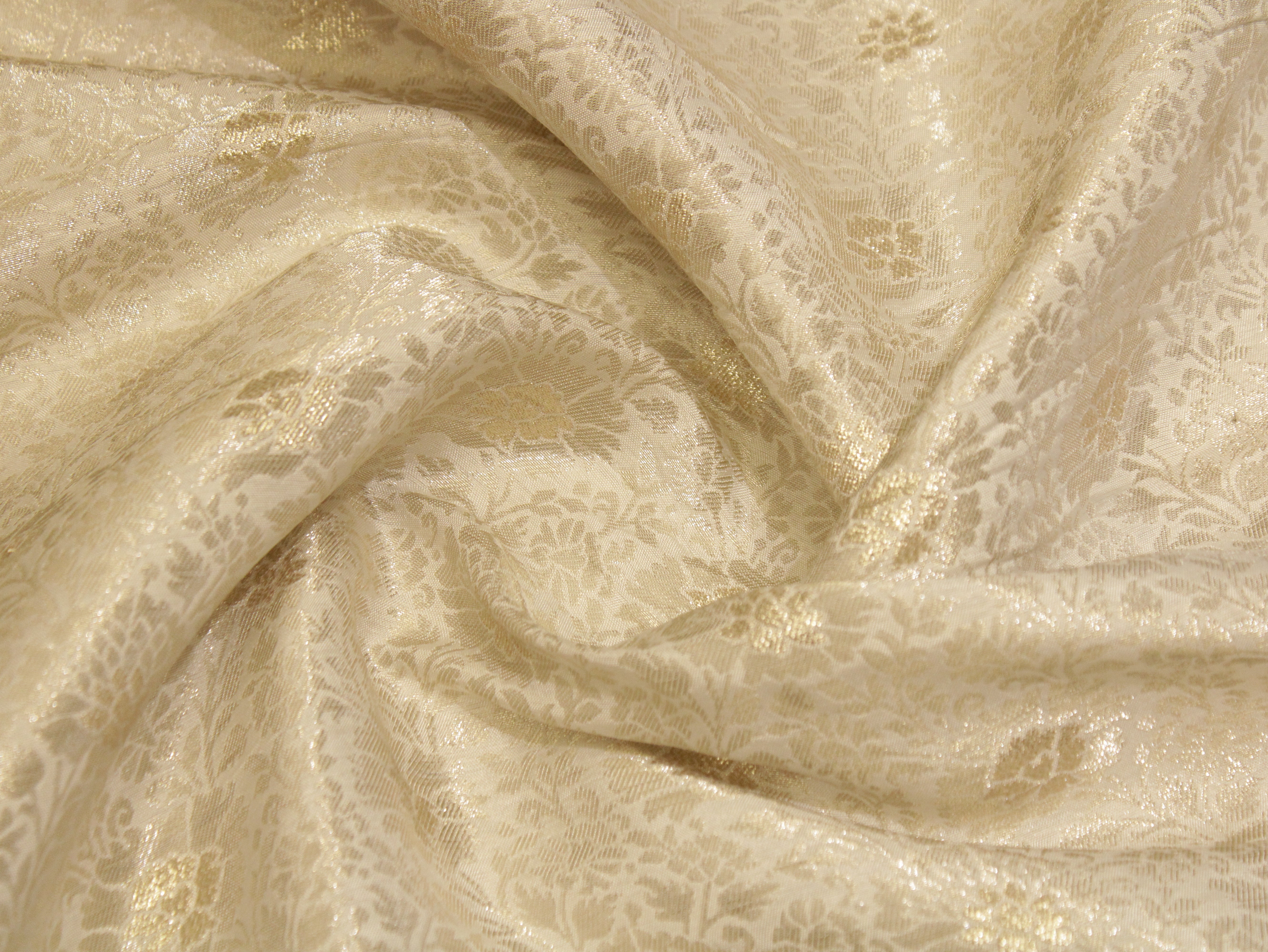 Rose Gold Zari Pure Banarasi Brocade Fabric - White Dyeable