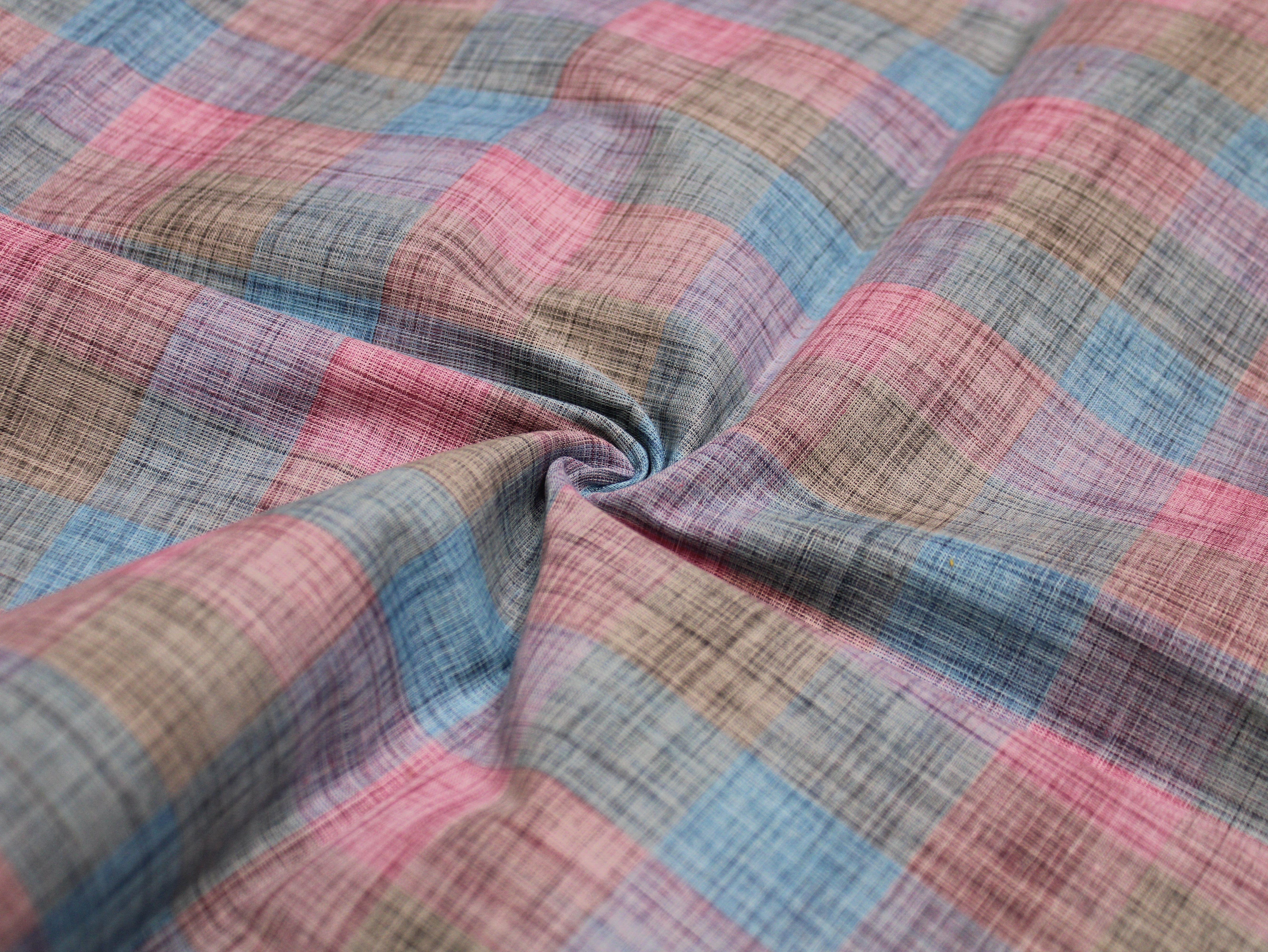 Pure Cotton Handloom Madras Multi-Color Check Fabric 44 Inch | Rainbow Check Handwoven