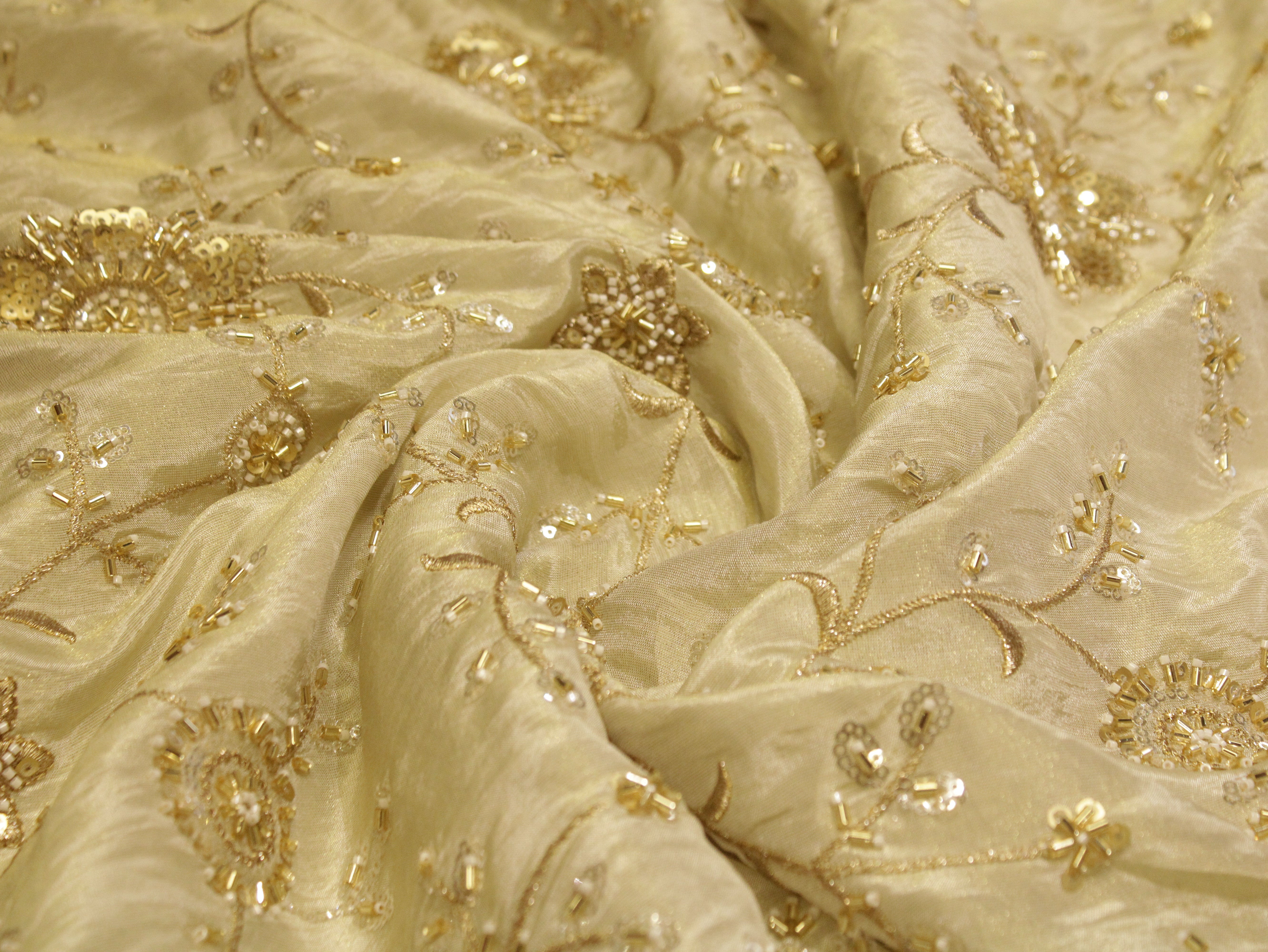 Ivory : Handcrafted Pearl Work Fabric by M'foks