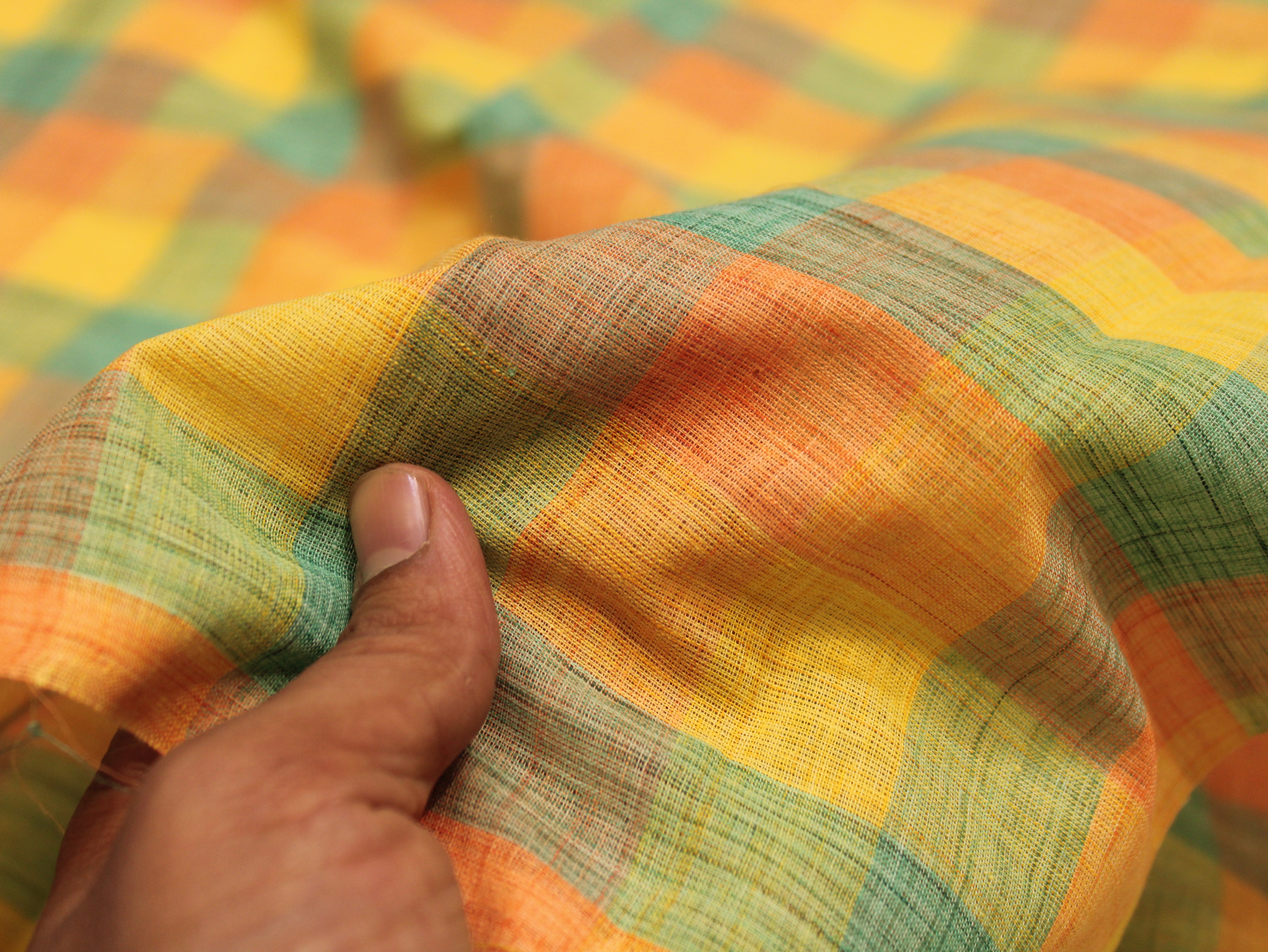 Pure Cotton Handloom Madras Multi-Color Check Fabric 44 Inch | Rainbow Check Handwoven