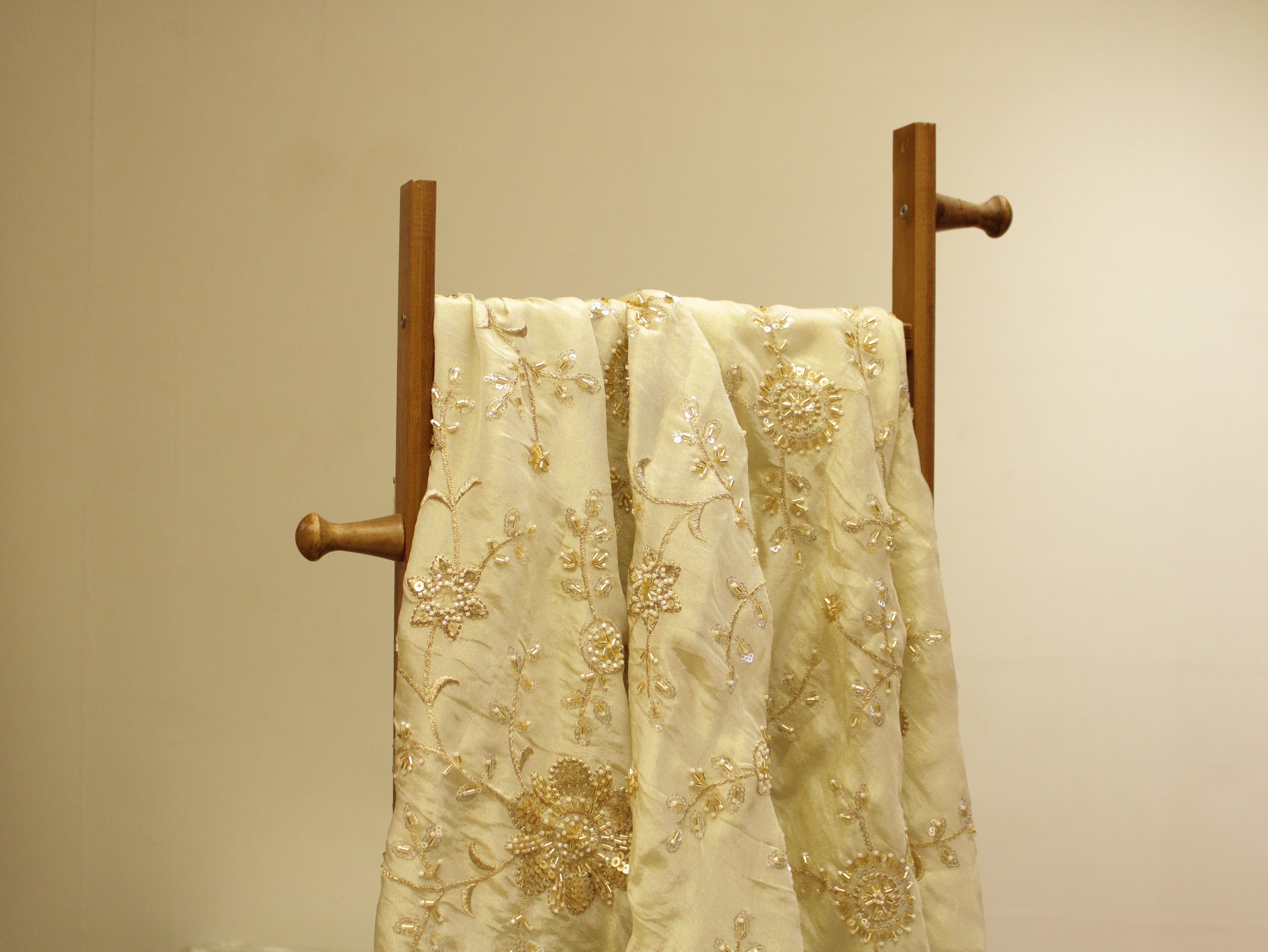 Ivory : Handcrafted Pearl Work Fabric by M'foks