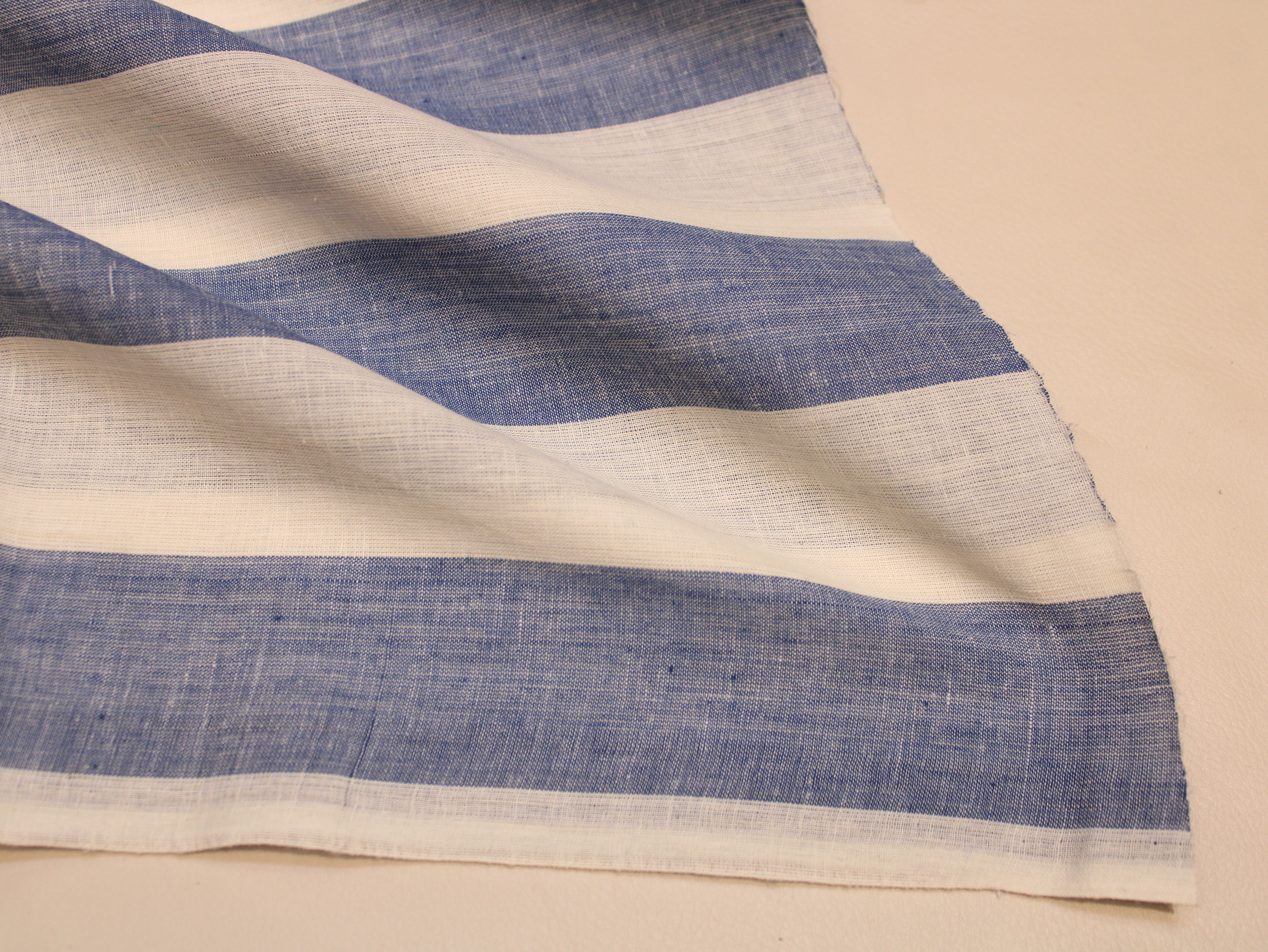 Pure Cotton Handloom Striped Fabric 44 Inch | Yarn-Dyed Wide Stripe Handwoven - Blue & White